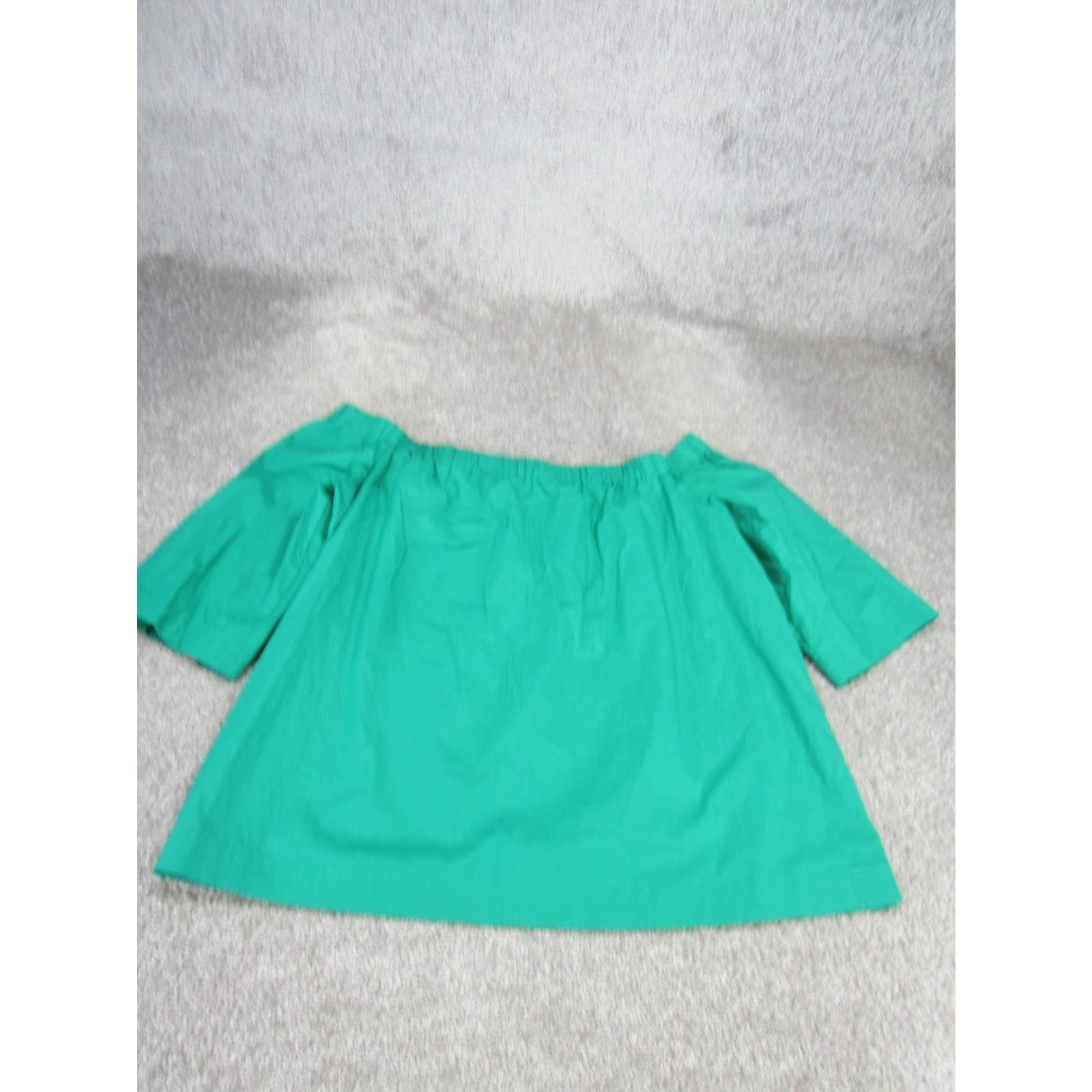 Ann Taylor VINTAGE Ann Taylor Blouse Shirt Womens Large Petites Off The Shoulder Green Cotton Casual 2010s Womens Size L / US 10 / IT 46 - 3 Thumbnail
