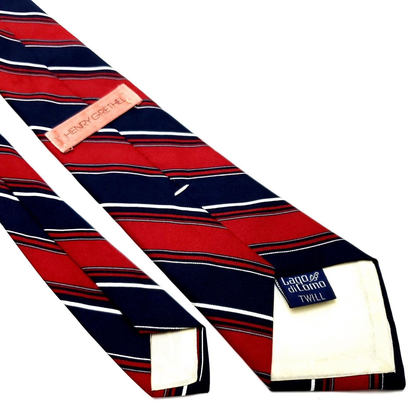 Henry Grethel Henry Grethel Polyester Tie Blue Red Striped Short Size ONE SIZE - 6 Thumbnail