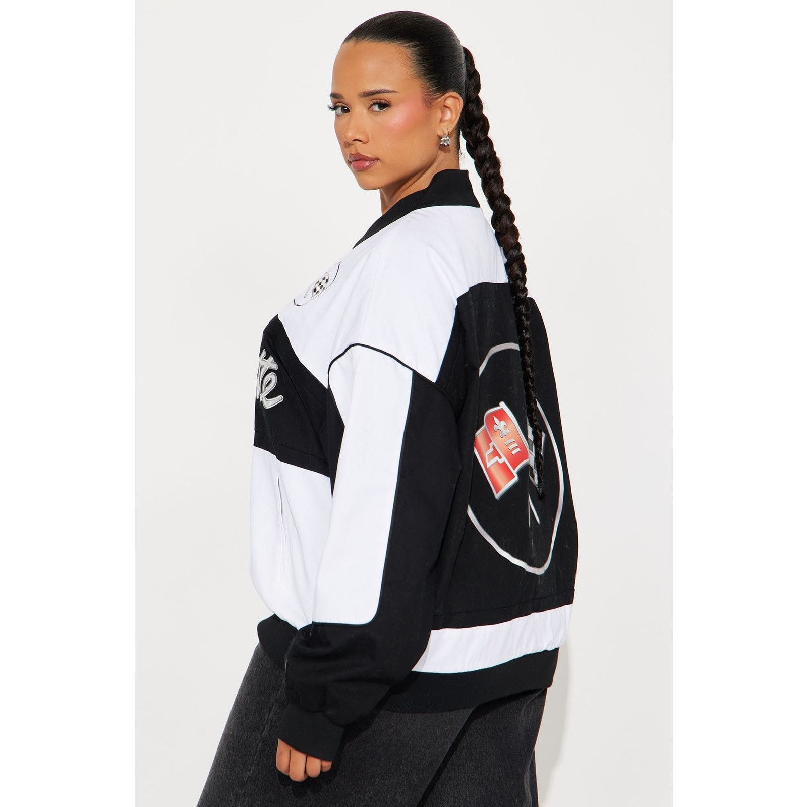 Other Show Off Corvette Bomber Jacket - Black/White - Size M Size M / US 6-8 / IT 42-44 - 9 Thumbnail