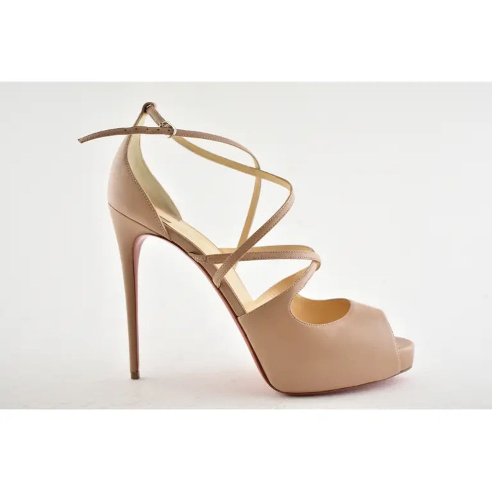 Christian Louboutin Holly Alta 120 Nude Criss Cross Strap Sandal Heel Pump 42 Size US 12 / IT 42 - 2 Thumbnail