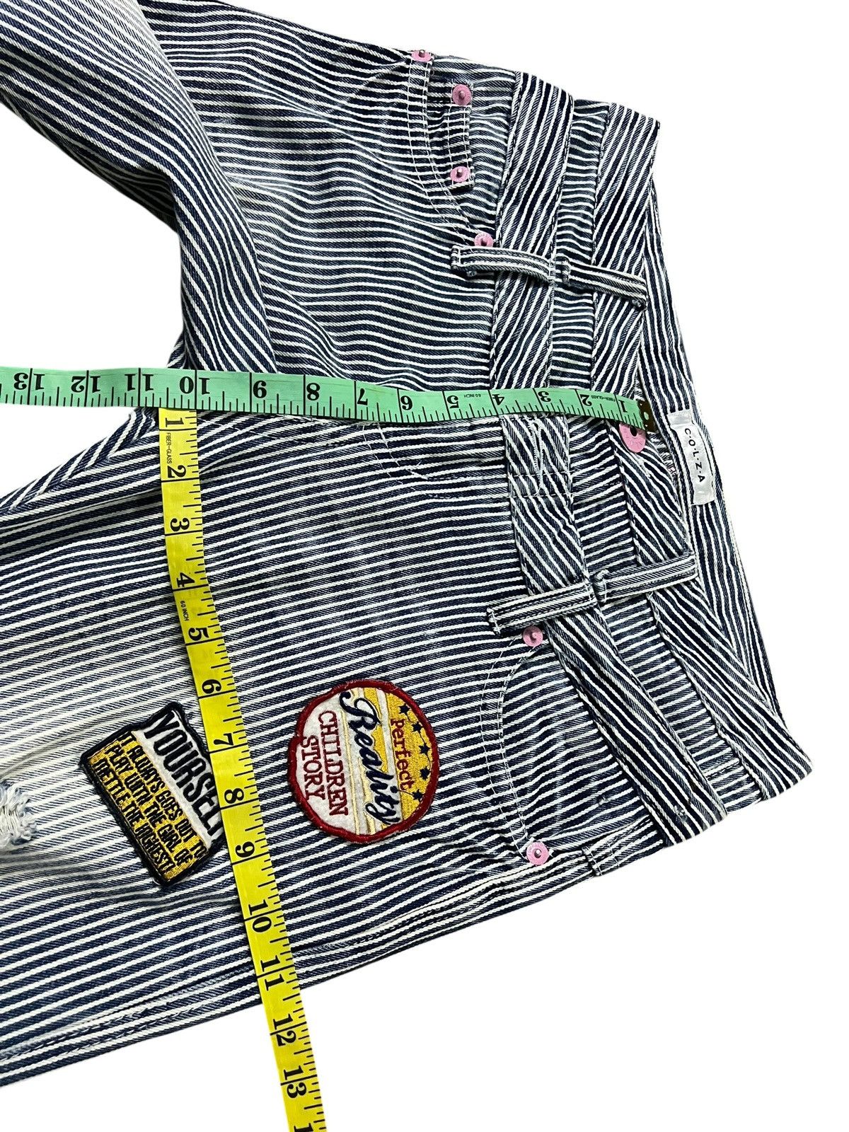Japanese Brand 💥Double Waist💥Colza Distress Hickory Patchwork Jean Size US 32 / EU 48 - 4 Thumbnail