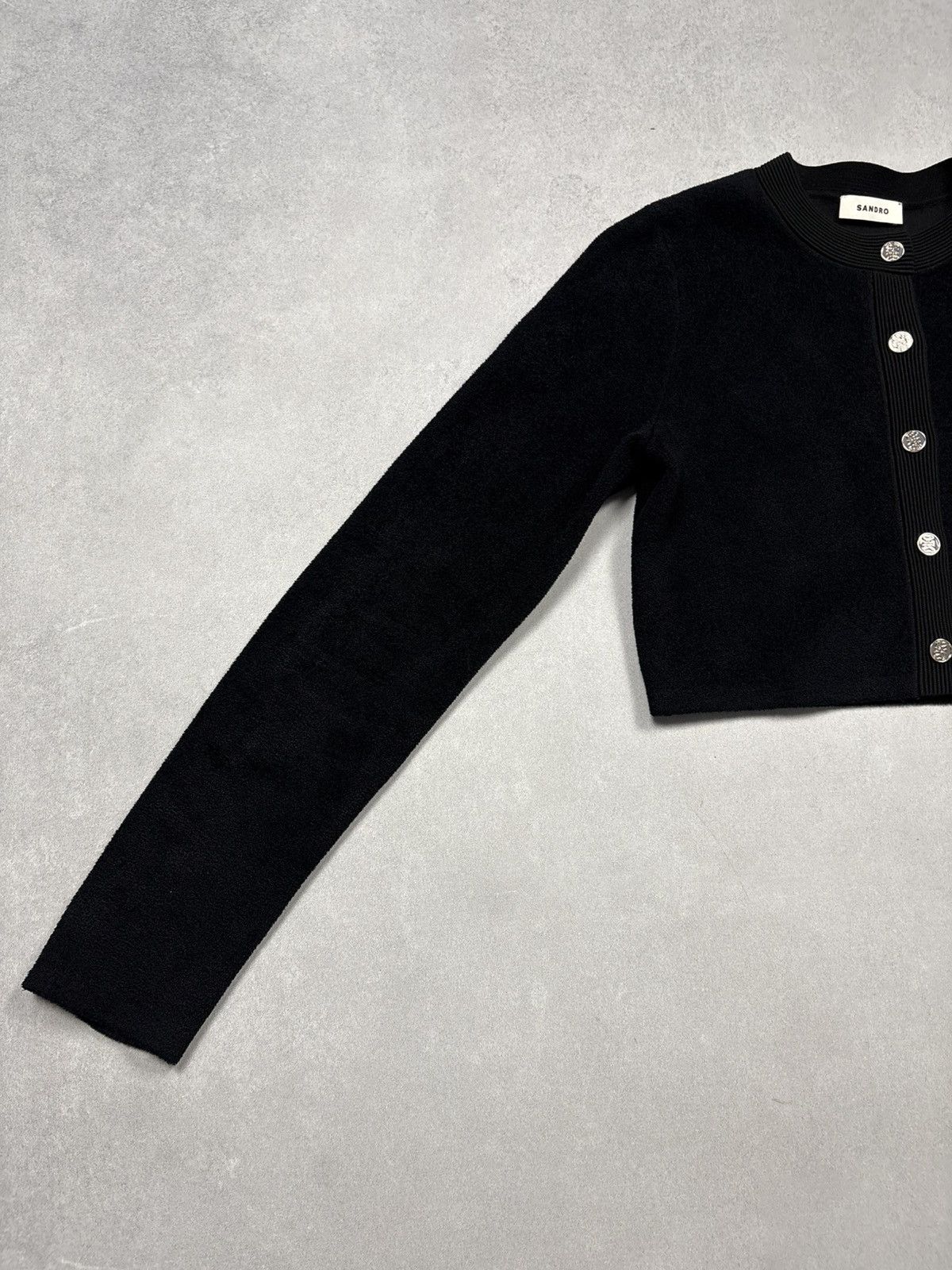 Sandro Sandro Paris Cropped Knit Cardigan Black Rare Gold Button S Size S / US 4 / IT 40 - 8 Thumbnail