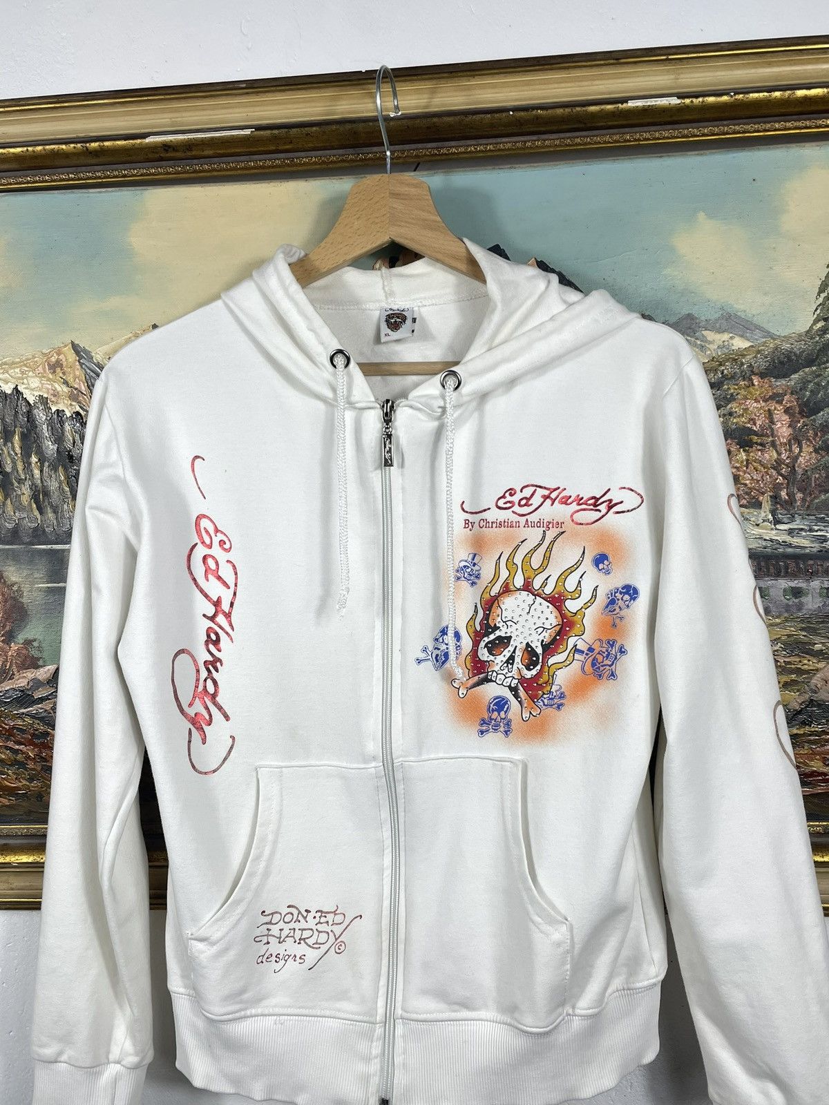 Christian Audigier × Ed Hardy × Vintage Ed Hardy Retro 00s Hoodie With Crystals Affliction Grunge Size US XS / EU 42 / 0 - 3 Thumbnail