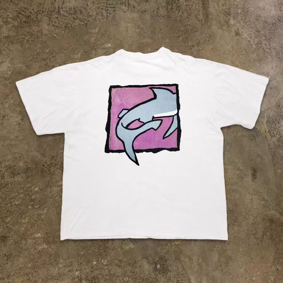 Vintage Shark pattern washed street retro t-shirt Size US M / EU 48-50 / 2 - 2 Thumbnail