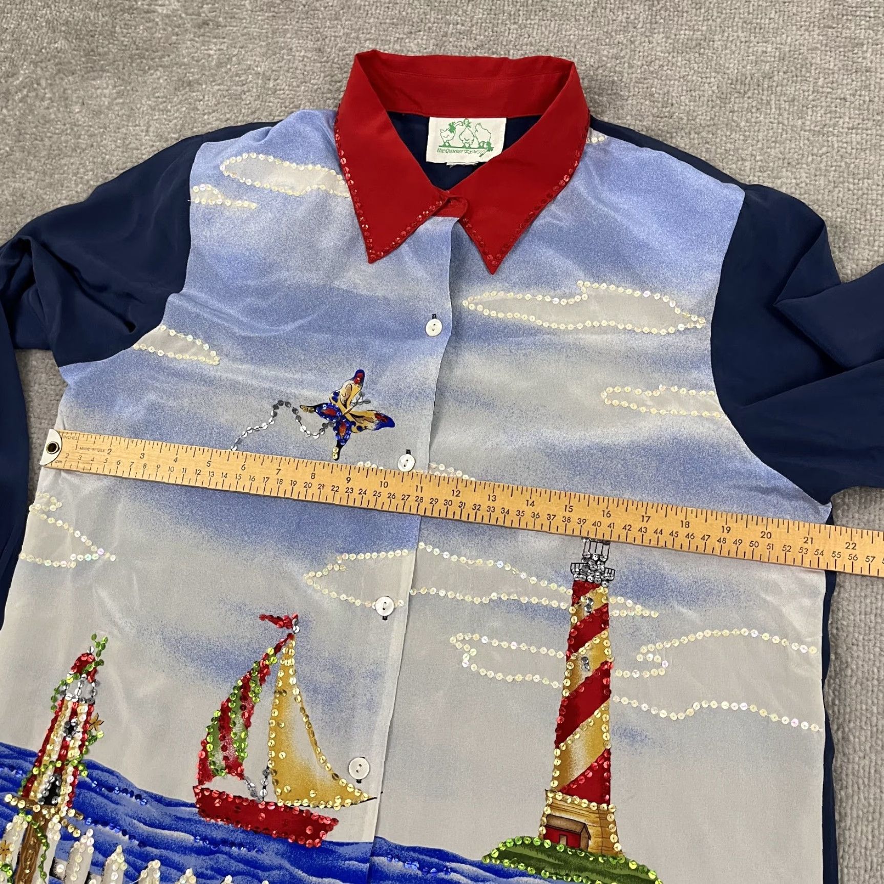 Quacker Factory **Womens Quacker Factory Silk Button Up Shirt Large Coastal Sea Side** User: **Womens Quacker Factory Button Up Shirt Large Silk Coastal Sea Side** Size L / US 10 / IT 46 - 4 Thumbnail