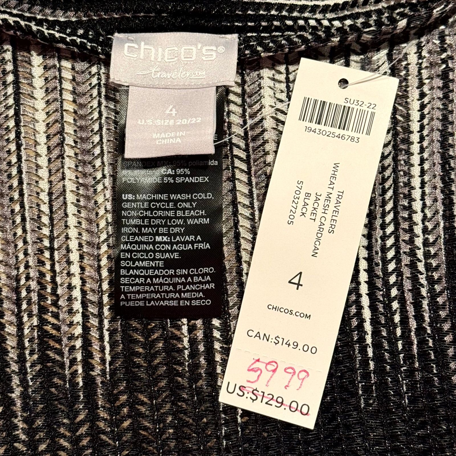 Chicos Chicos Travelers Mesh Cardigan Jacket Open Plus Size 4 Black Size 3XL / US 20-22 - 4 Thumbnail