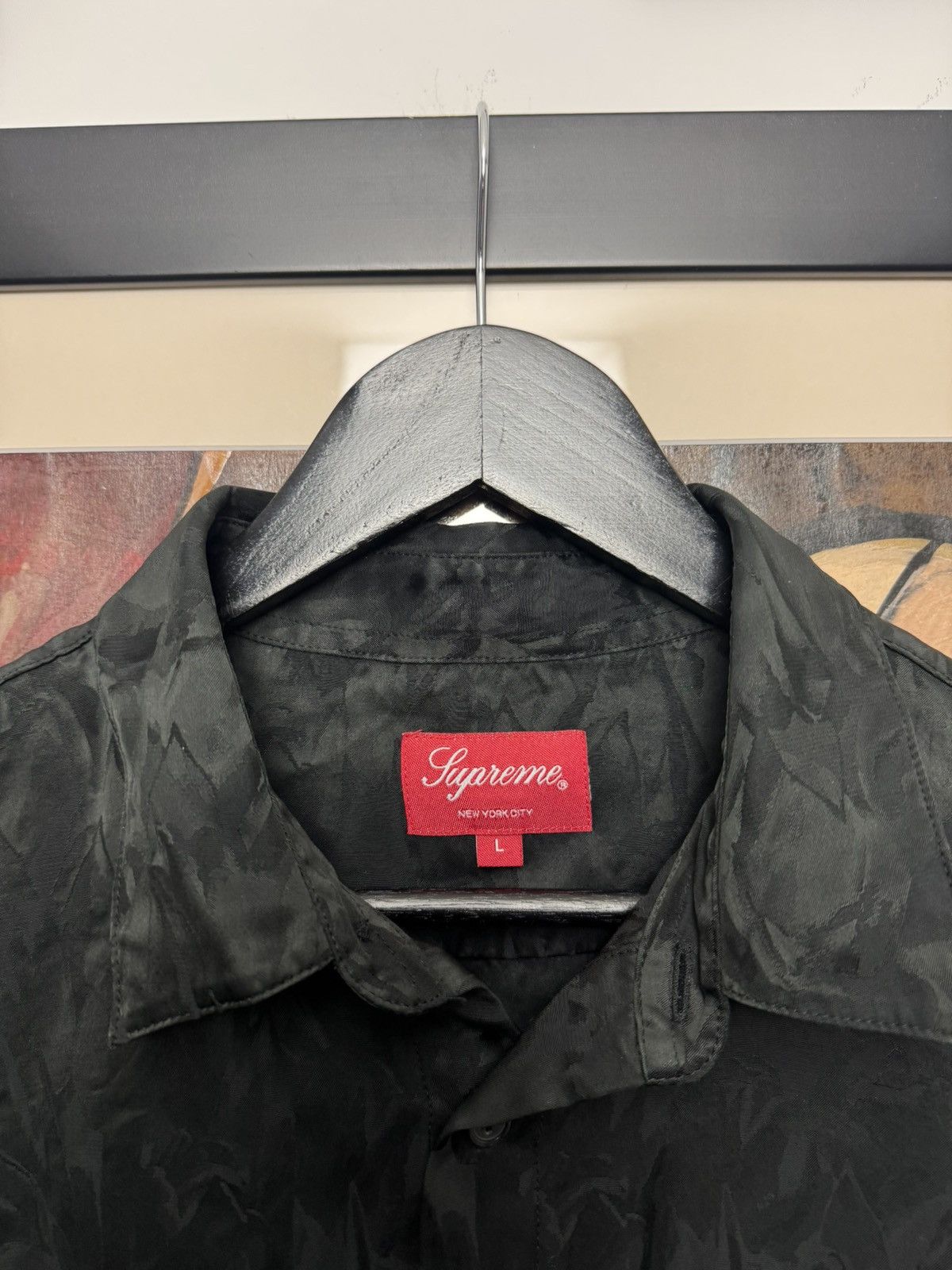 Supreme FW22 Supreme Iridescent Button Up Shirt Black Rayon Acetate Size US L / EU 52-54 / 3 - 3 Thumbnail