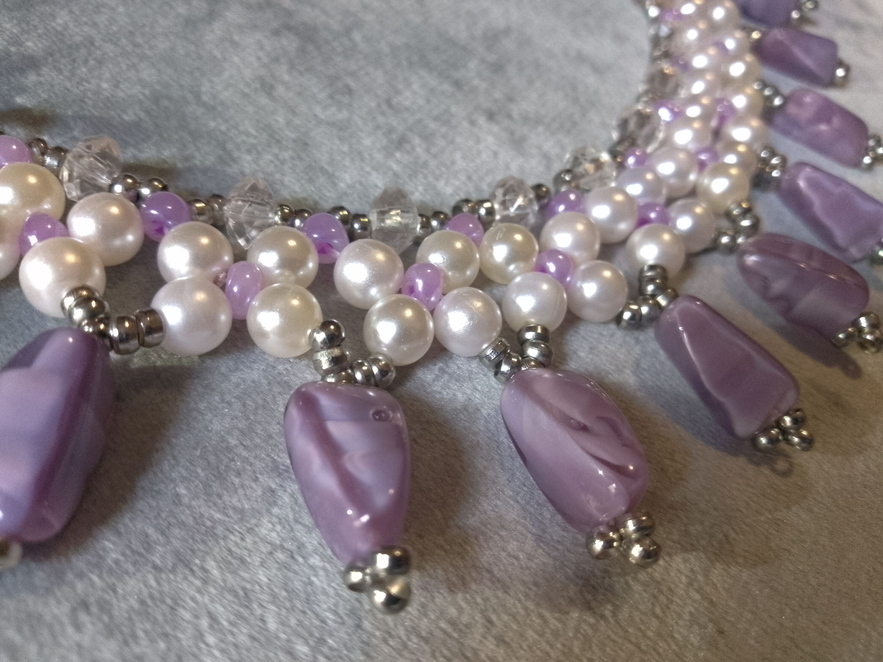 Handmade Necklace Pearl's White Purple Stones Princess Style Size ONE SIZE - 8 Thumbnail