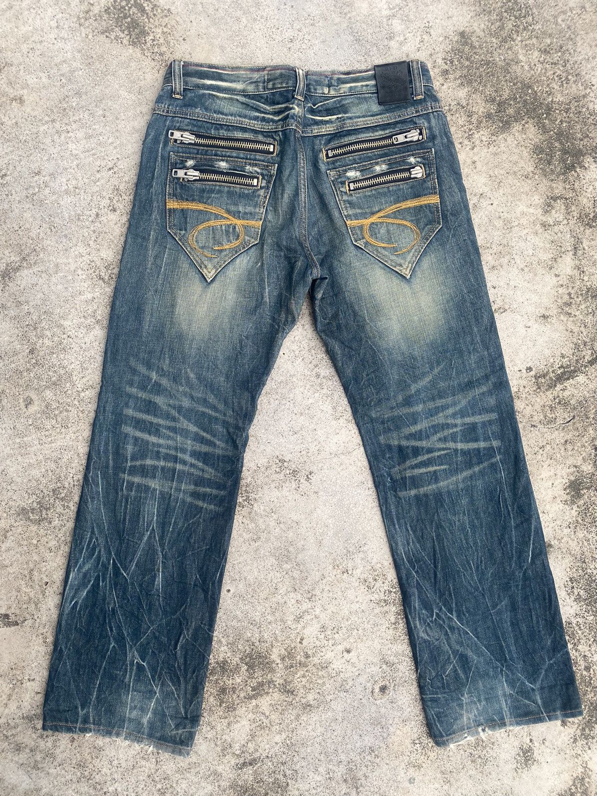 If Six Was Nine × Japanese Brand Flare Jeans Red Pepper Honeycomb Clawmark Splash Size US 33 - 16 Thumbnail