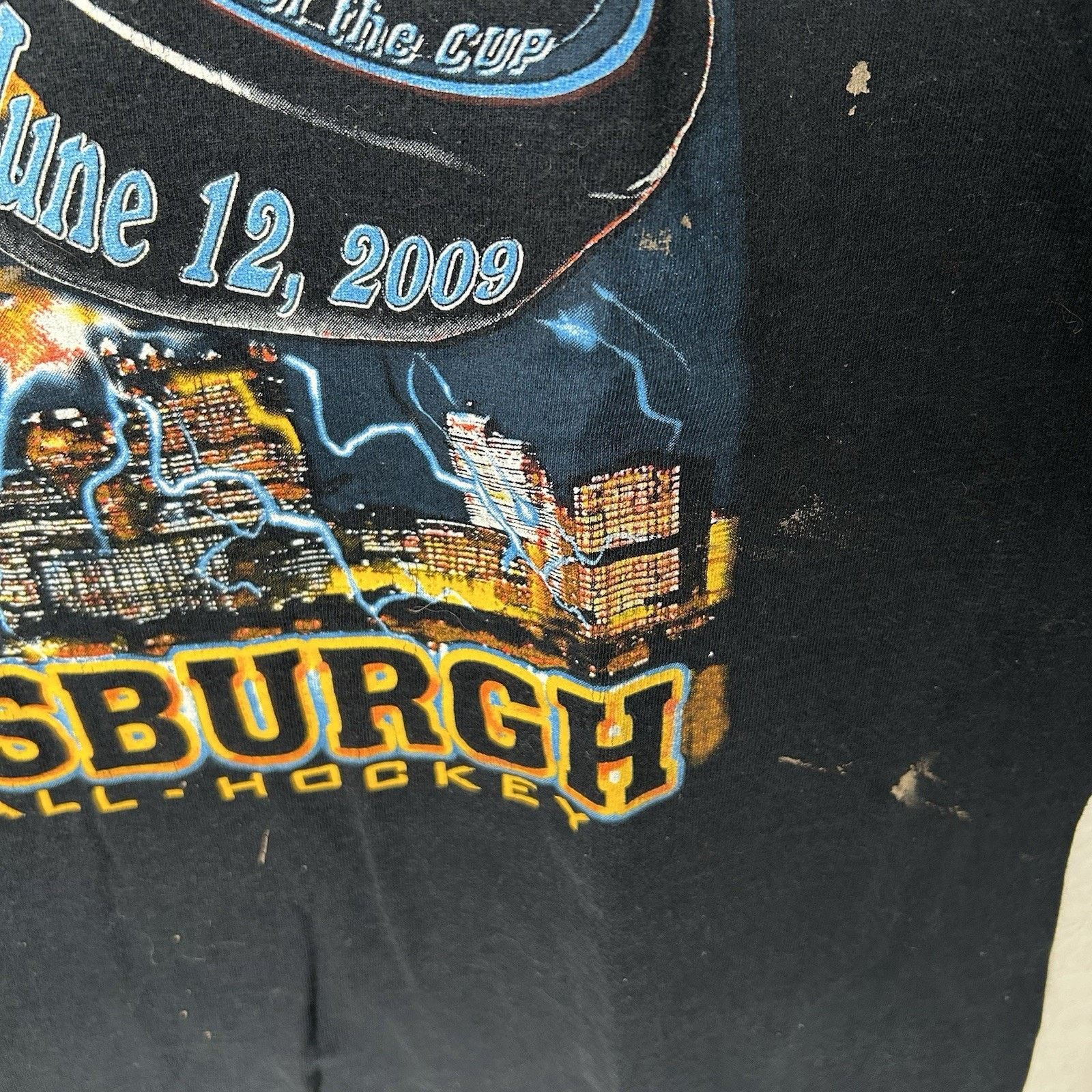 Jerzees Pittsburgh Penguins T-Shirt 2009 Stanley Cup Mens XL Black Size US XL / EU 56 / 4 - 4 Thumbnail