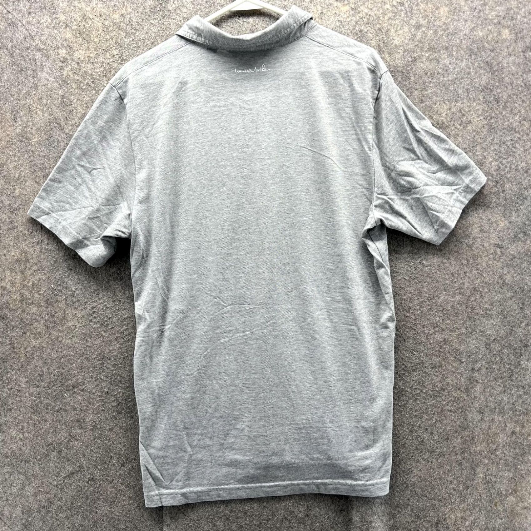 TravisMathew Travis Mathew Polo Shirt Large Adult Gray Pima Polyester Preppy Dress Shirt Short Sleeve Collared Button Logo Casual Business Party/Cocktail Mens Size 42R - 3 Thumbnail
