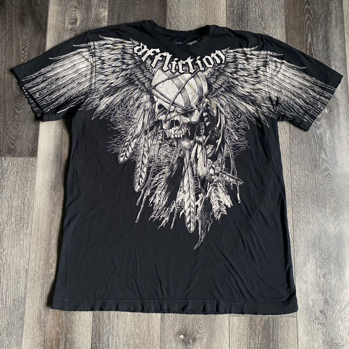 Affliction Vintage Y2K Affliction Skull Wings Graphic Logo Tee Shirt Size US XL / EU 56 / 4 - 1 Thumbnail
