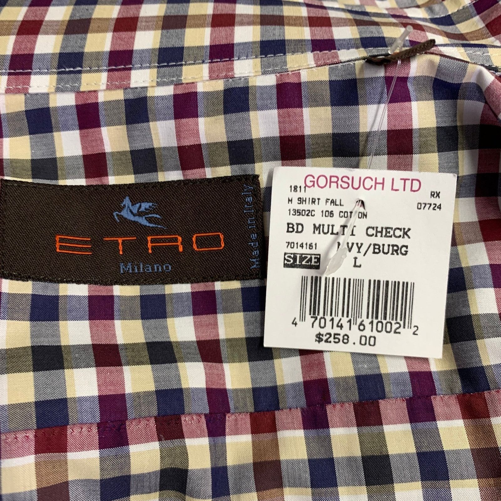 Etro L Navy Burgundy Checkered Cotton Button Up Long Sleeve Shirt Size US L / EU 52-54 / 3 - 5 Thumbnail