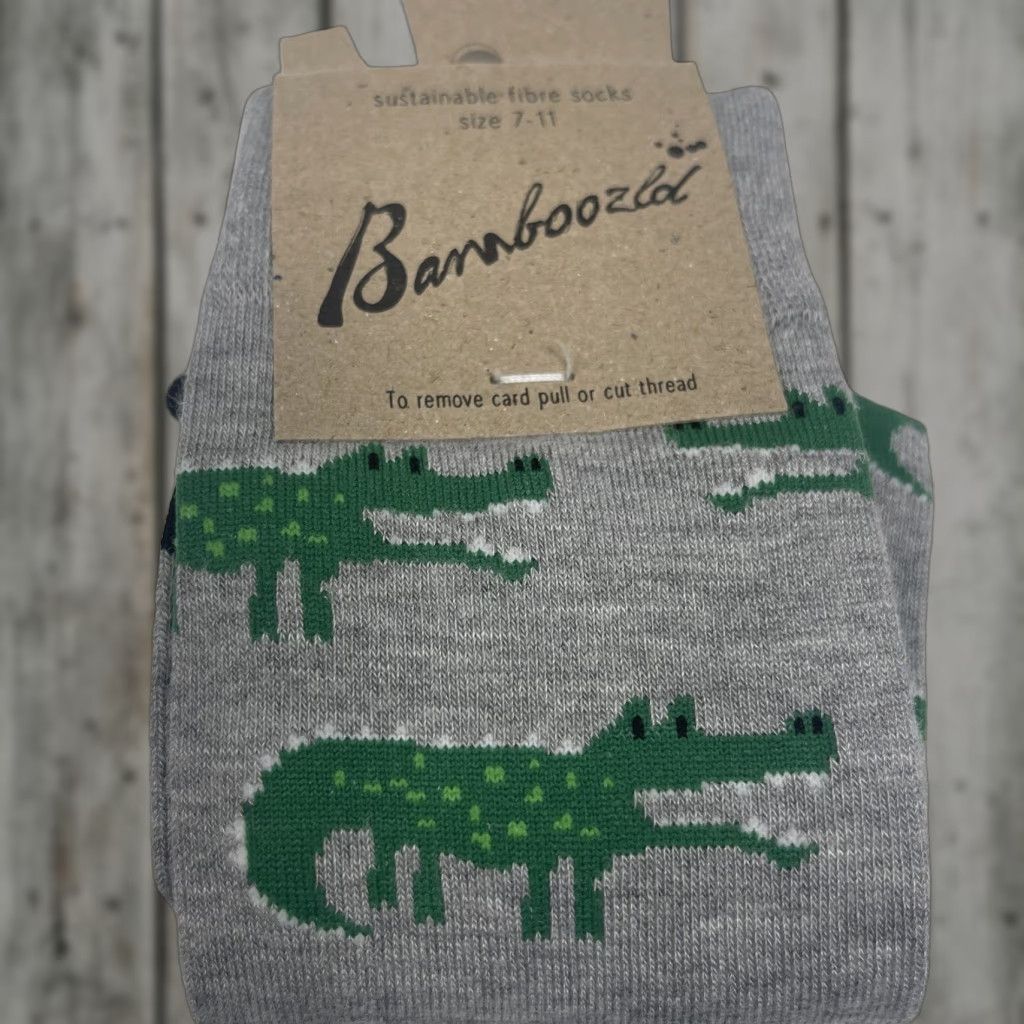 Vintage Bamboozld Socks Alligator Gray Green Mens 7-11 Sustainable Fiber New Preppy Adult Large Socks Mid Calf Gray All Seasons Mens Size ONE SIZE - 1 Thumbnail