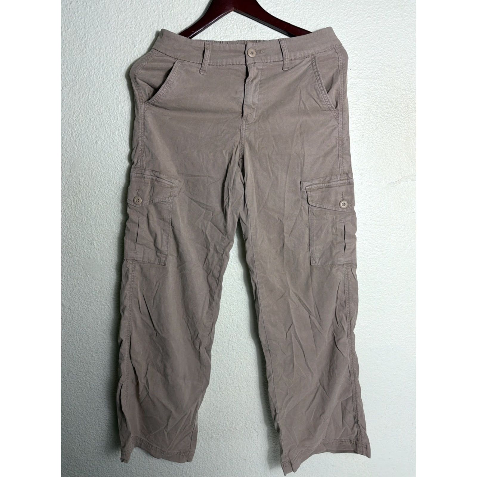 American Eagle Outfitters American Eagle Pants Womens 00 Short Khaki Mid Rise Wide Leg Baggy Cargo 28x30 Size 28" / US 6 / IT 42 - 2 Thumbnail