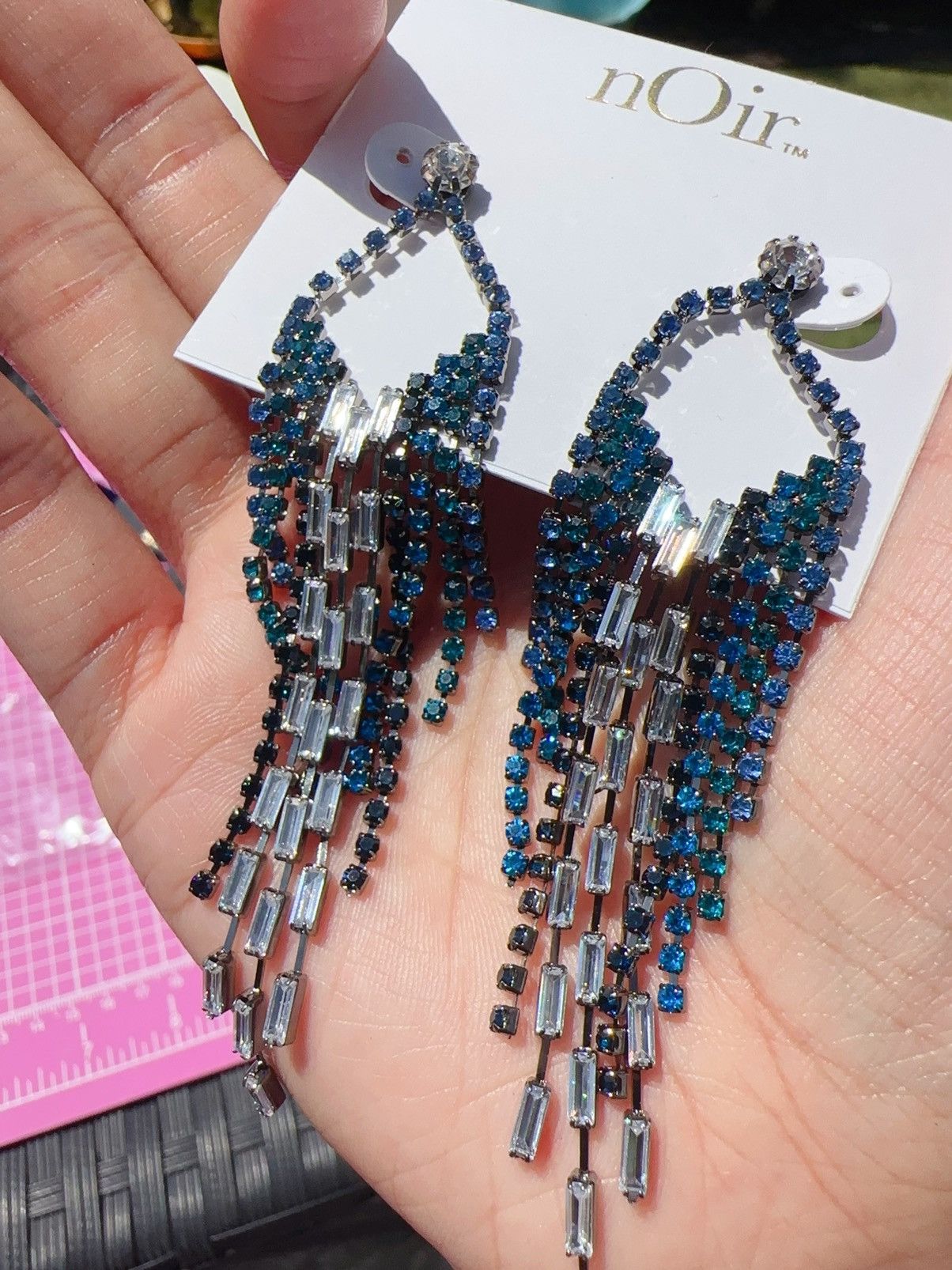 Designer Noir crystal beads tassels white 4 blue colors black tone Size ONE SIZE - 3 Thumbnail