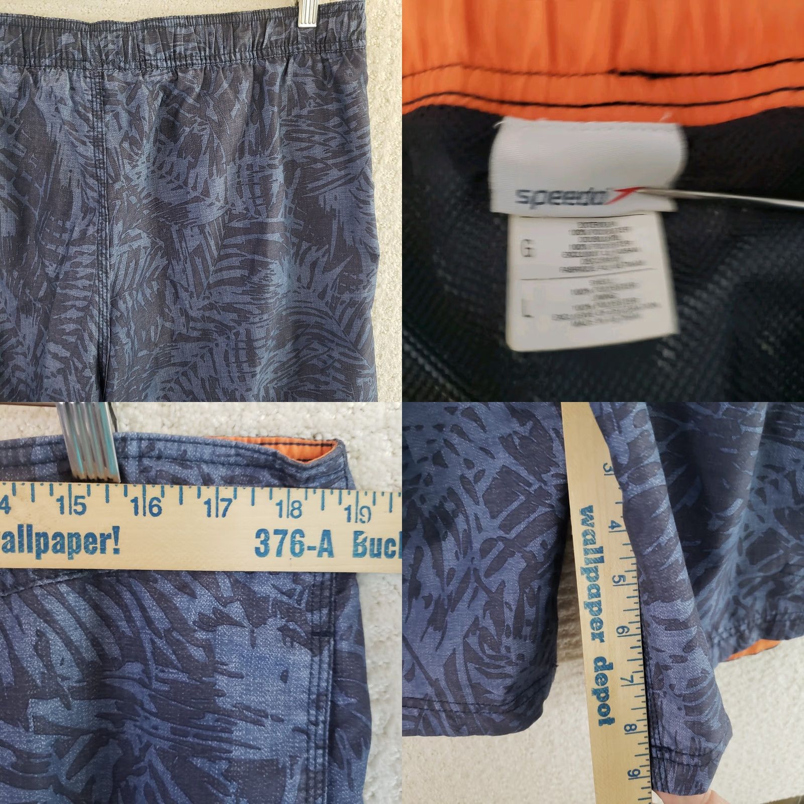 Speedo Speedo Shorts Mens L Blue Gray Swimming Trunks Foilage Pockets Swim Beach Size US 33 - 8 Thumbnail