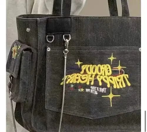 VIBE Embroidered Letters Canvas Tote Bag Size ONE SIZE - 3 Thumbnail
