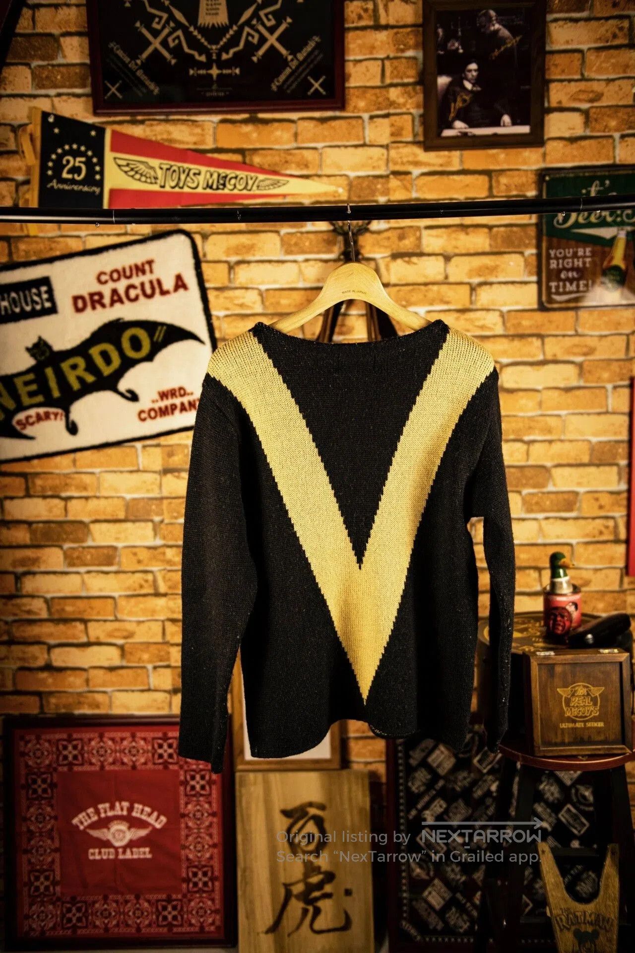 Japanese Brand Classic Black V-Neck Sweater with Cream Accent. Size US S / EU 44-46 / 1 - 4 Thumbnail