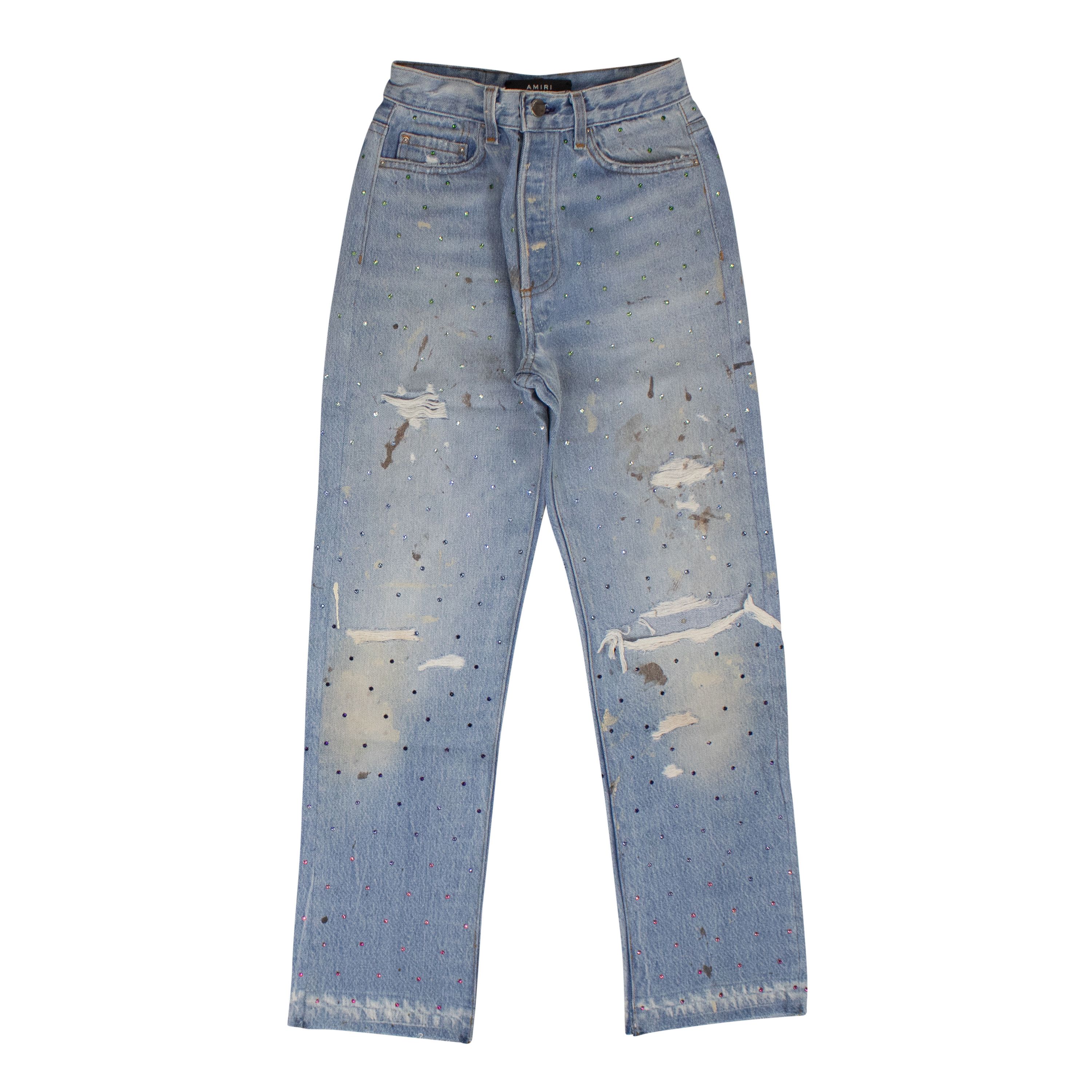 image of Amiri Blue Gradient Crystal Recon Denim Jeans Size 26, Women's