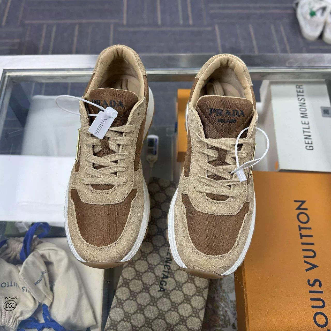 Prada Prada Brown Suede Triangle Logo Casual Shoes Size US 10.5 / EU 43-44 - 1 Thumbnail