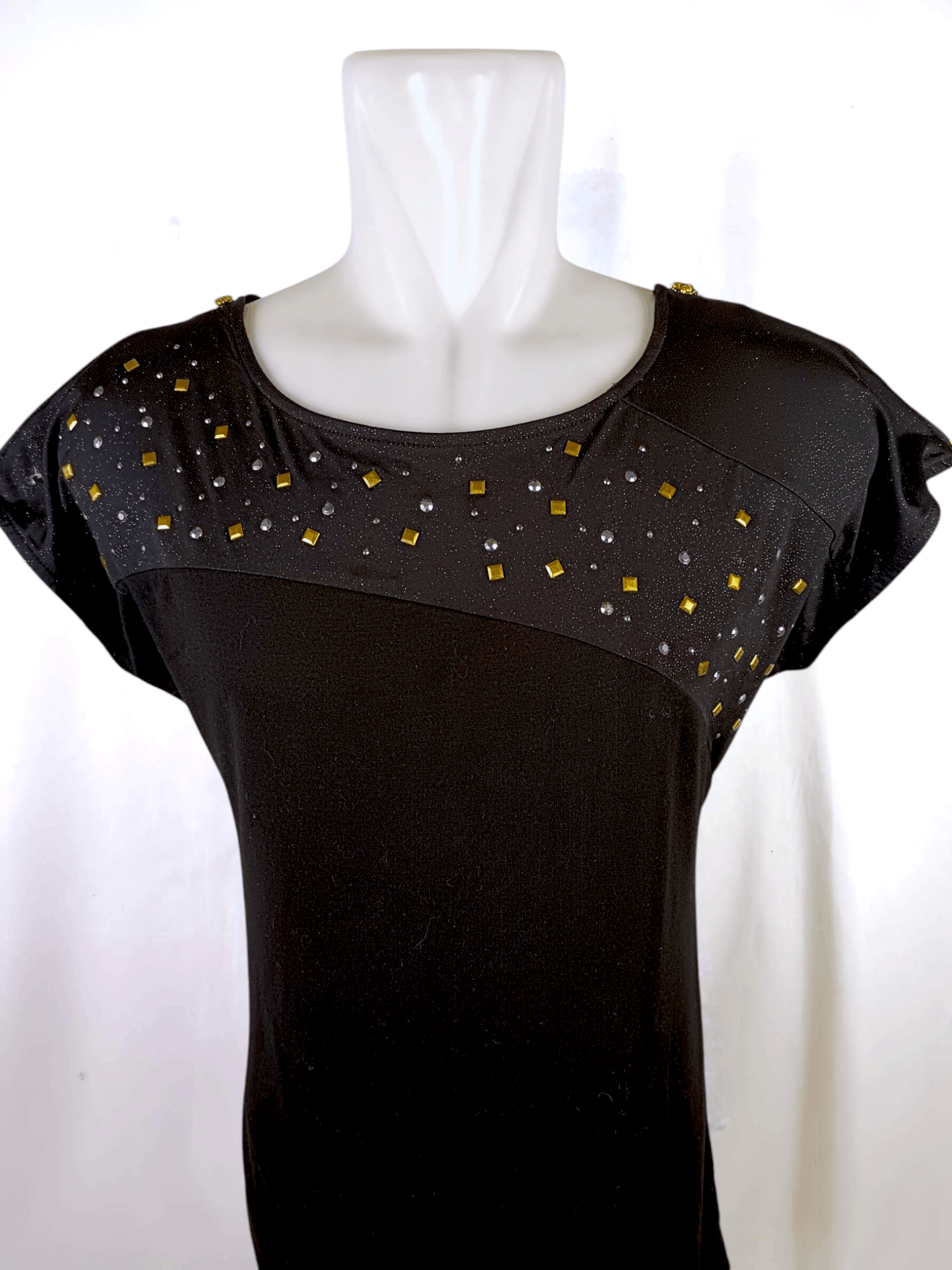 Japanese Brand PASTIME Women's Black Tsirt Rhinestones Zipp on Shoulder Size L / US 10 / IT 46 - 18 Thumbnail