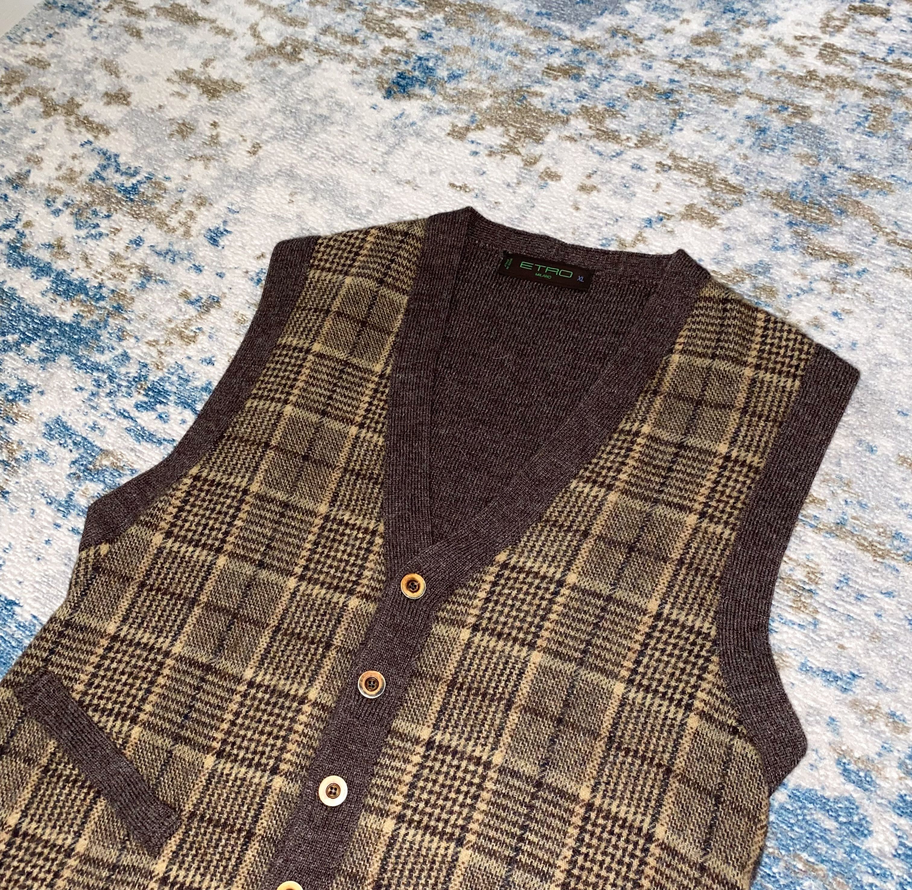 Etro Etro Milano Virgin Wool & Alpaca Vest with Checkered Pattern Size L / US 10 / IT 46 - 7 Thumbnail