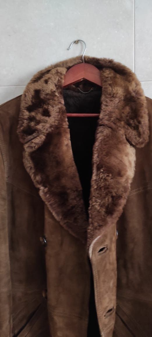 Genuine Suede Sheepskin Brown Leather Shearling Coat