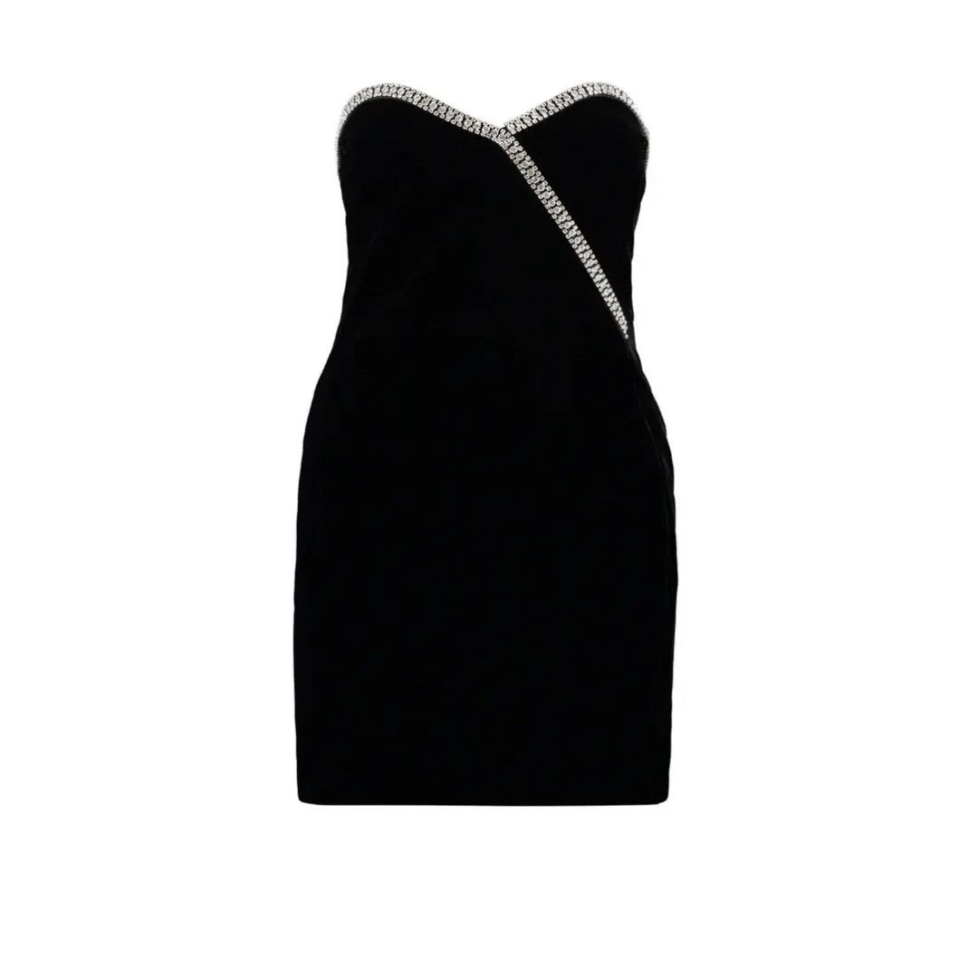 Saint Laurent Paris o1b1hav111224 Strapless Dress Velvet With Rhinestones Black Size M / US 6-8 / IT 42-44 - 1 Thumbnail