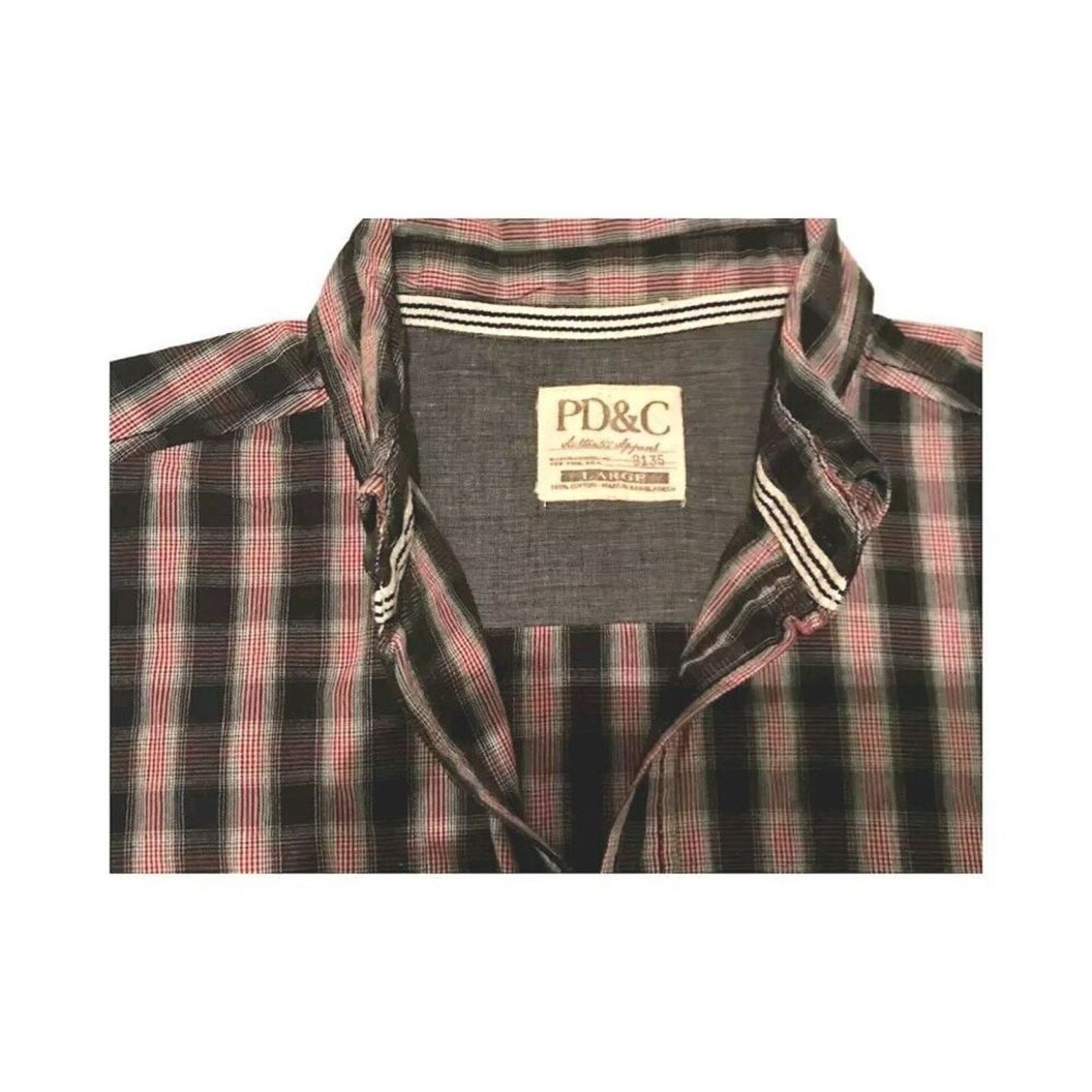 PD&C NWOT PD&C Men's Shirt Plaid Black Pink L Long Sleeve Button Size US L / EU 52-54 / 3 - 4 Thumbnail