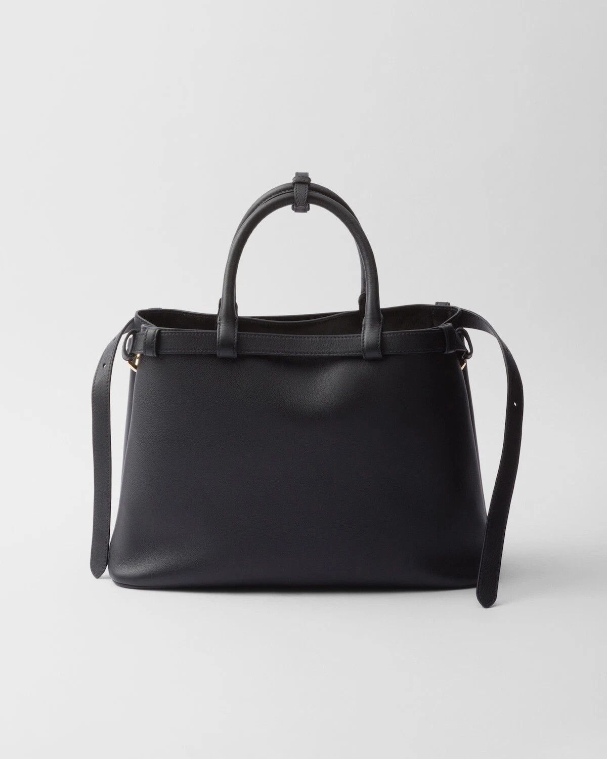 Prada PRADA Buckle Medium Black Leather Double Belted Handbag New Size ONE SIZE - 3 Thumbnail
