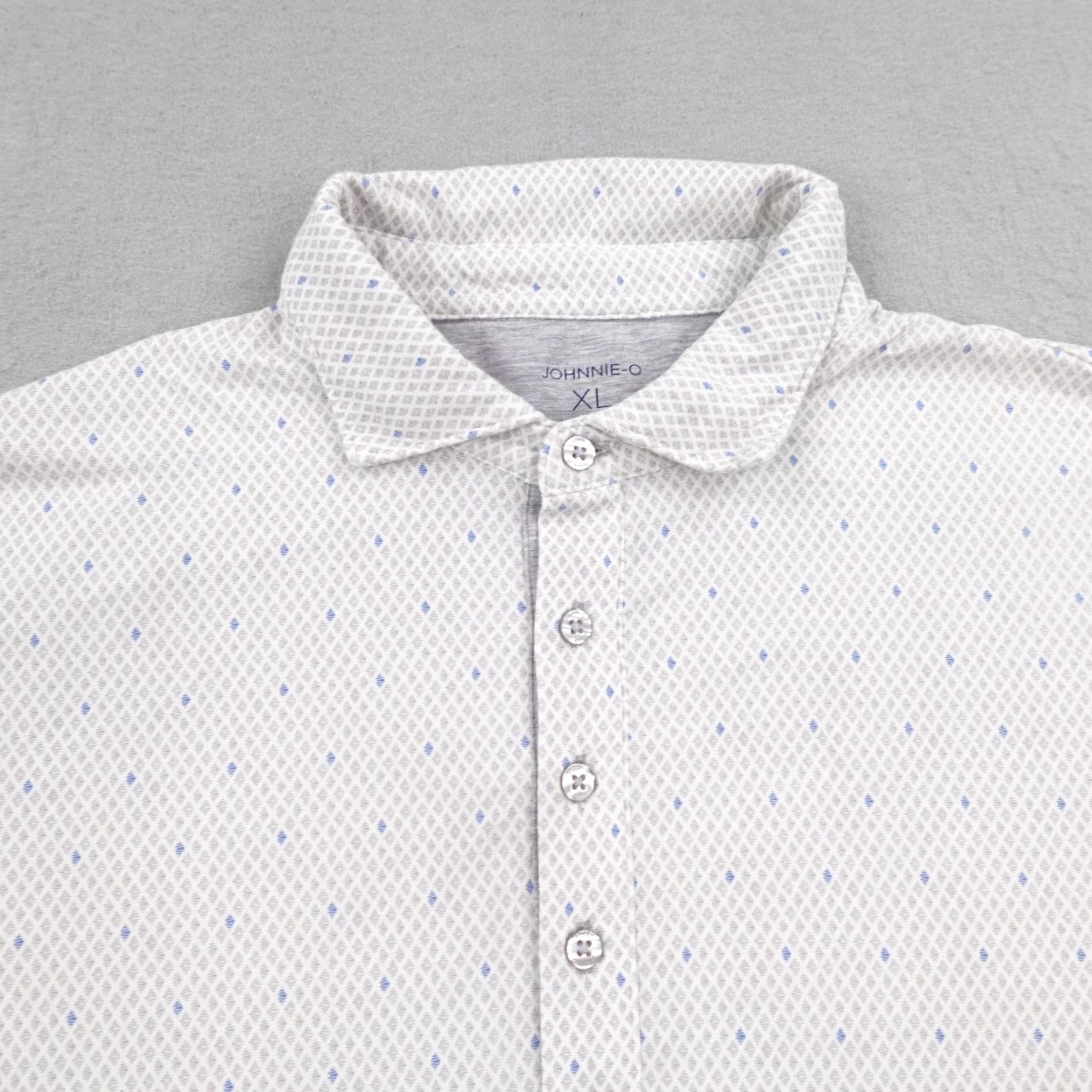 johnnie-O Johnnie O Performance Polo Shirt Mens XL White Gray Geometric Print Linxter Outdoor Sports Size US XL / EU 56 / 4 - 2 Thumbnail