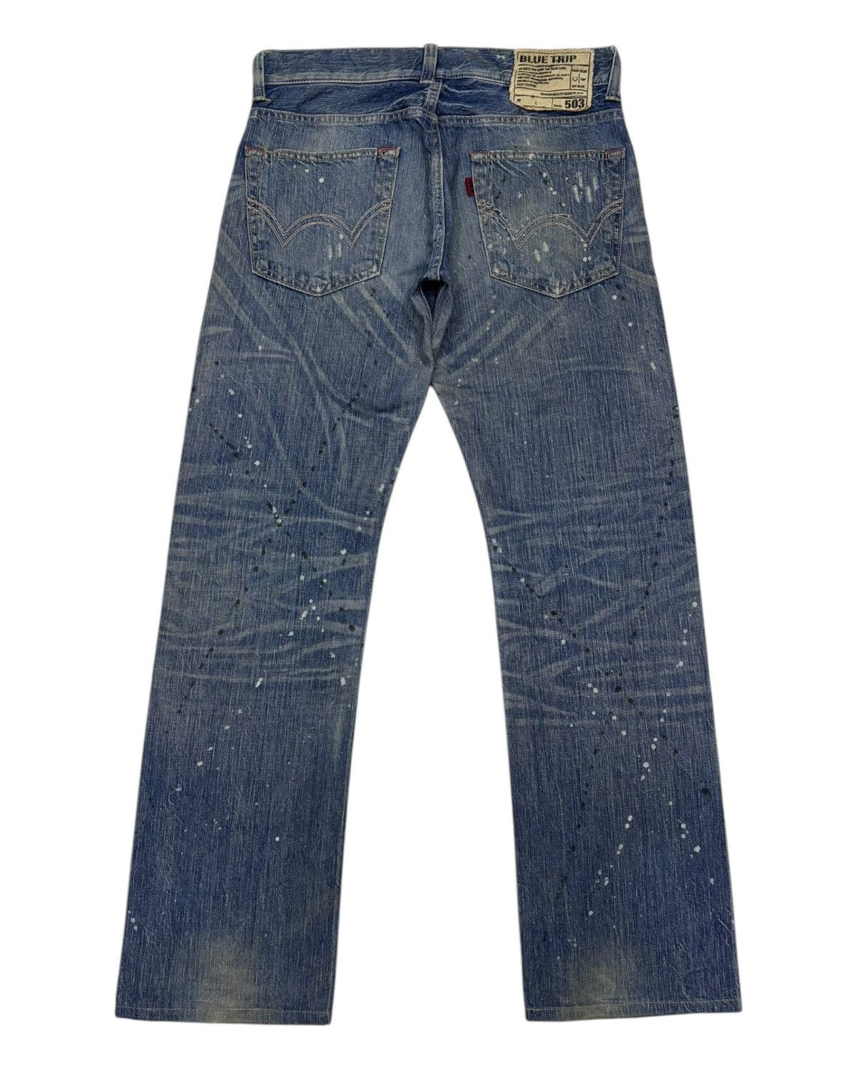 Who Decides War EDWIN 503 BLUE TRIP PAINT SPLATTER DISTRESSED DENIM JEANS Size US 32 / EU 48 - 4 Thumbnail
