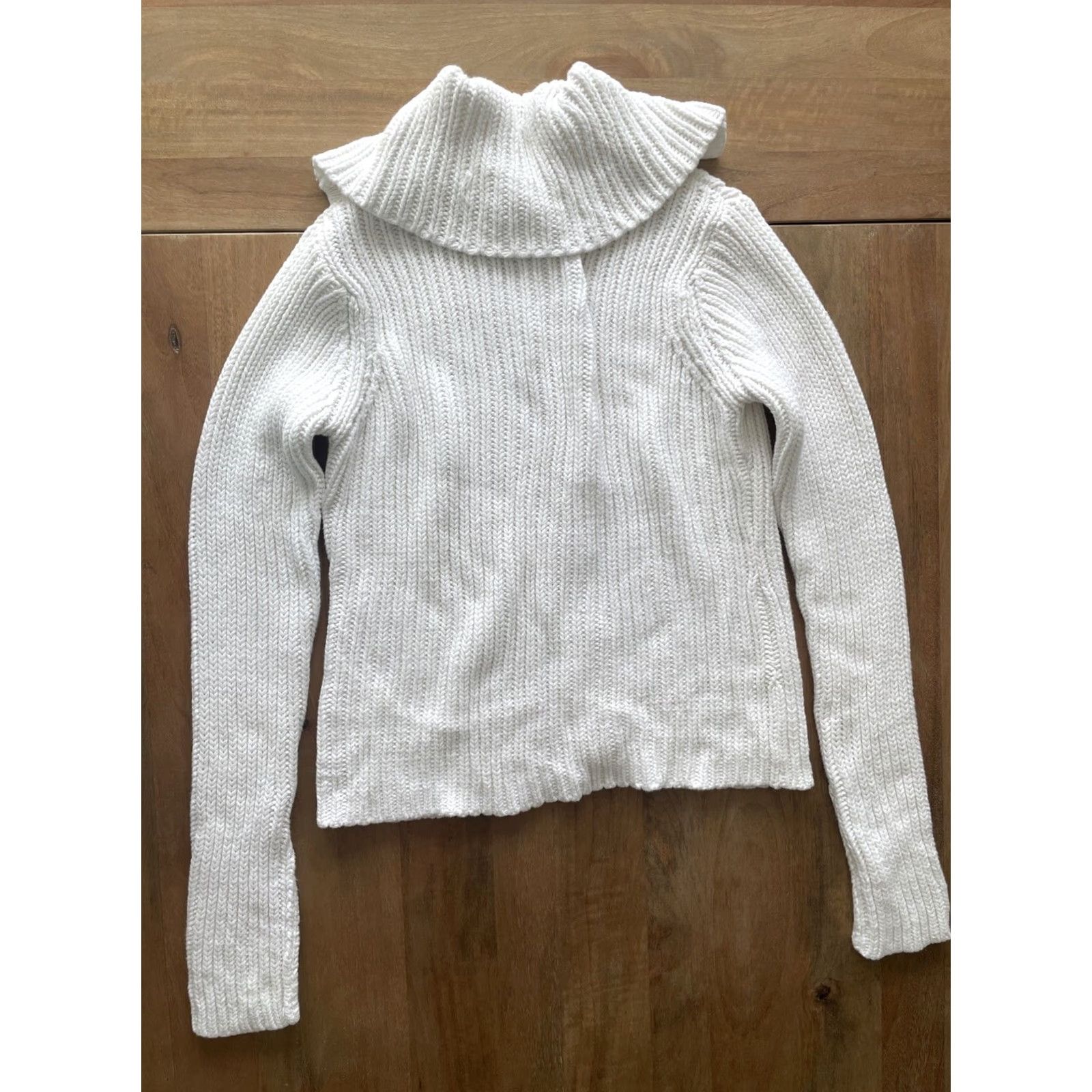 J.Crew J. Crew Cardigan Sweater Womens L Heavyweight Fisherman Knit Cowl Neck Button Knit White Raglan Sleeve Vintage: No Size L / US 10 / IT 46 - 3 Thumbnail