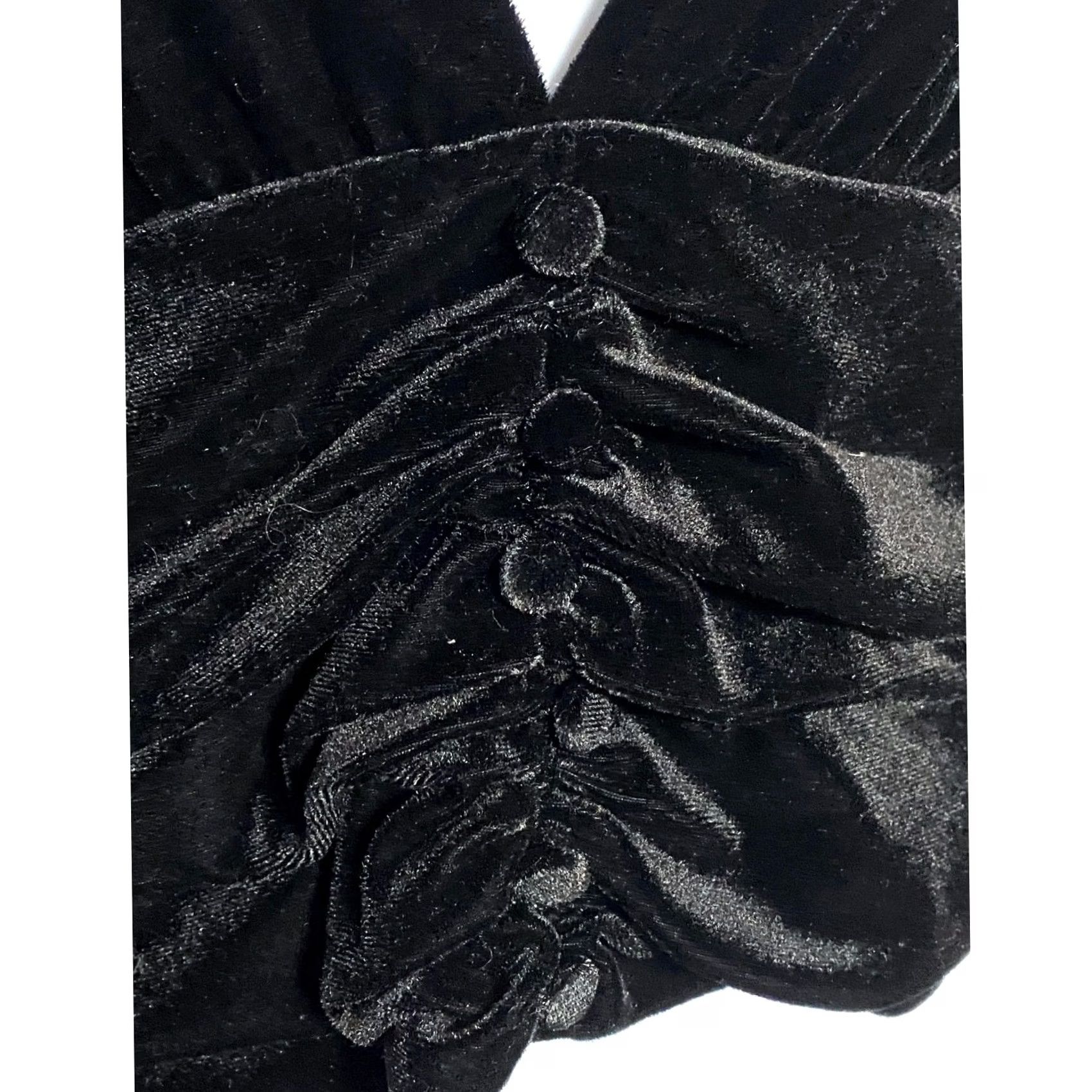 Express Express Blouse Womens M Black Velvet Deep V Neck Ruched Button Top Boho Chic NWT Size M / US 6-8 / IT 42-44 - 3 Thumbnail