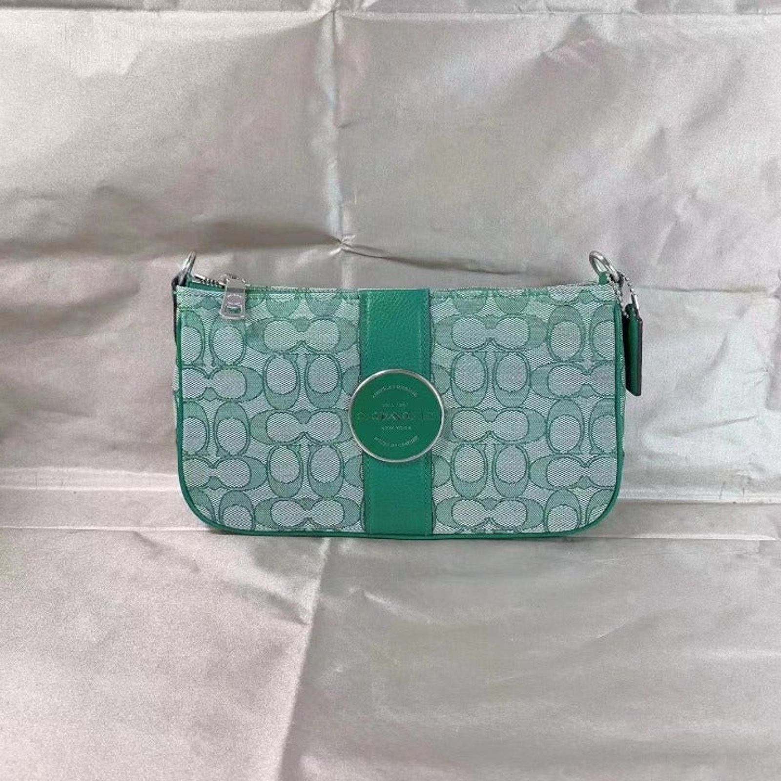 image of Coach C8306 Lonnie Baguette In Signature Jacquard In Green, Women's