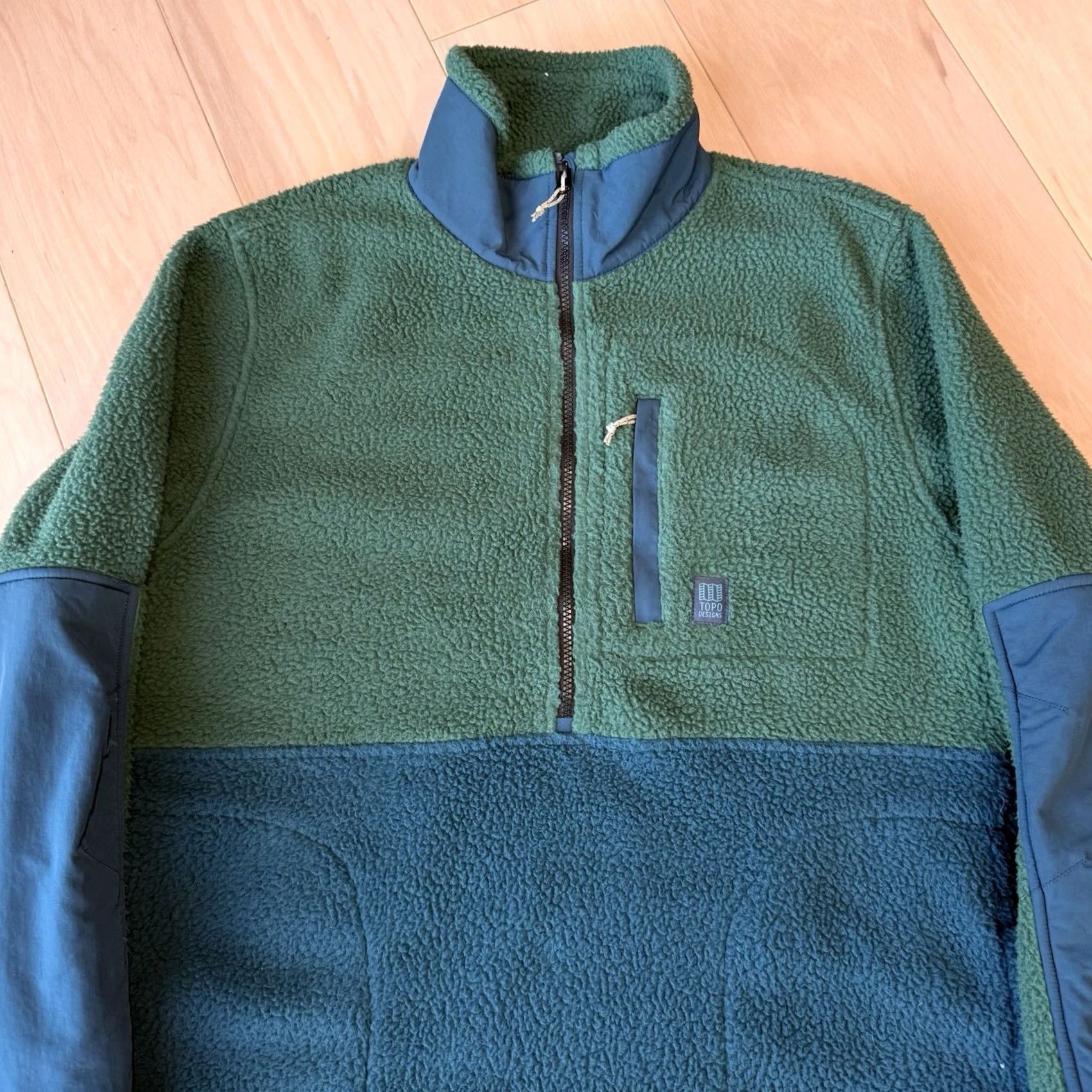 Topo Designs Topo Designs Mountain Fleece Pullover Green Large 1/2 Zip Jacket Outerwear Mens L Regular Fit All Seasons Insulated) Size US L / EU 52-54 / 3 - 4 Thumbnail