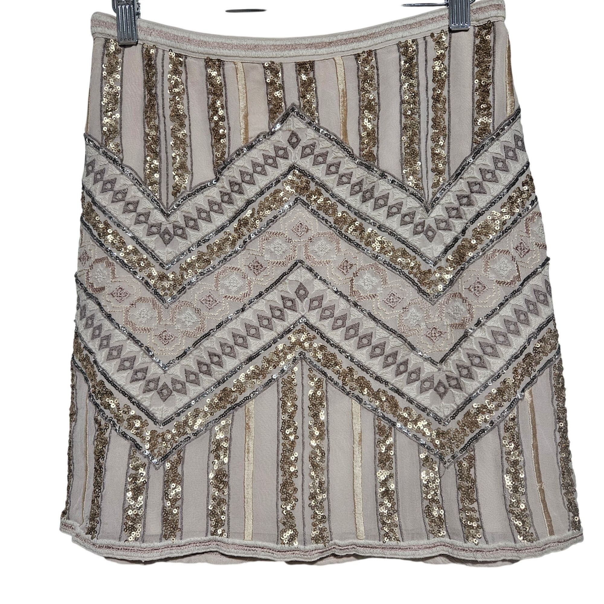 Anthropologie Anthropologie Women's Sequin Mini Skirt Beige 4 Boho Glam Qu Size 27" / US 4 / IT 40 - 2 Thumbnail