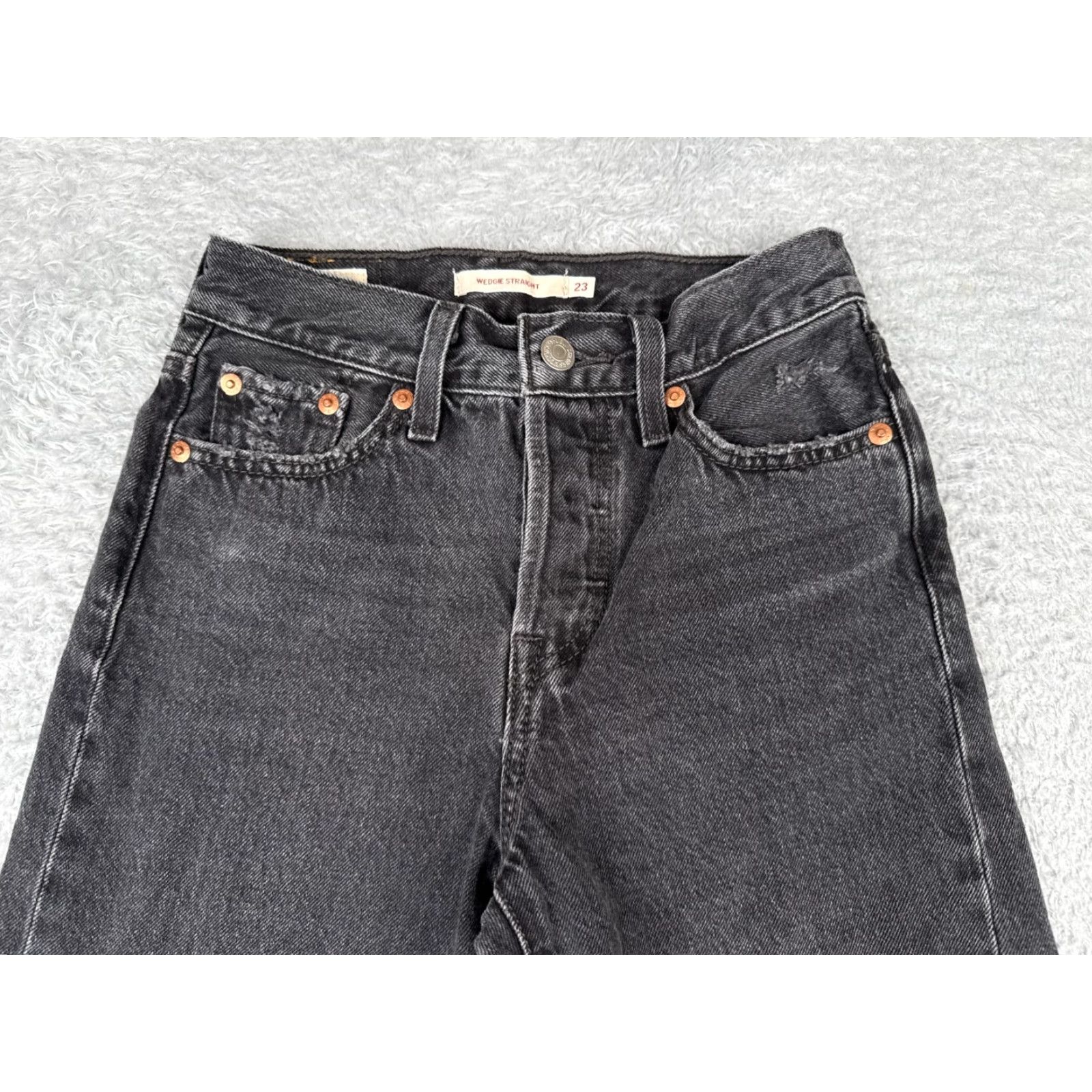 Levi's VINTAGE Levis Premium Jeans Womens 23 Black Denim Big E Wedgie Straight Mid Rise 23x24 Size 40" / US 18 - 4 Thumbnail