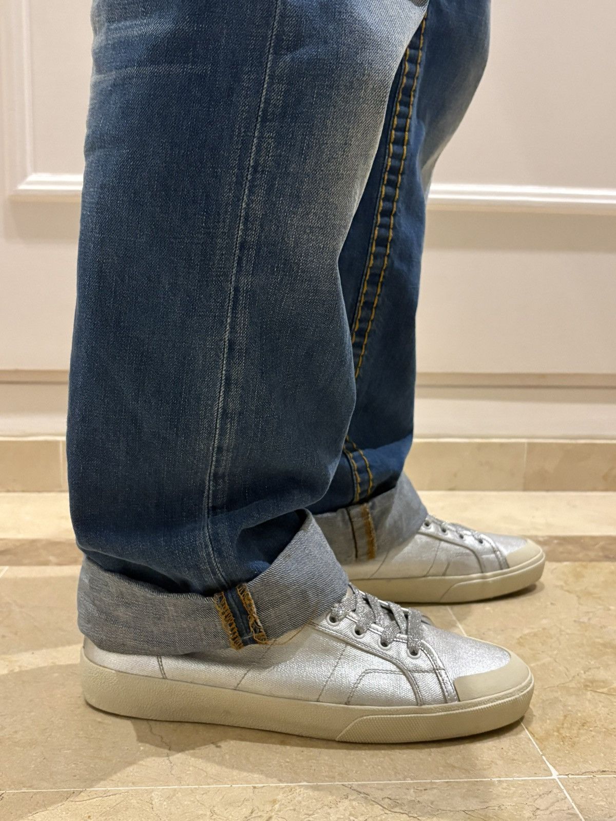 Saint Laurent Paris Silver Allsaints Converse style shoes Size US 10 / EU 43 - 8 Thumbnail
