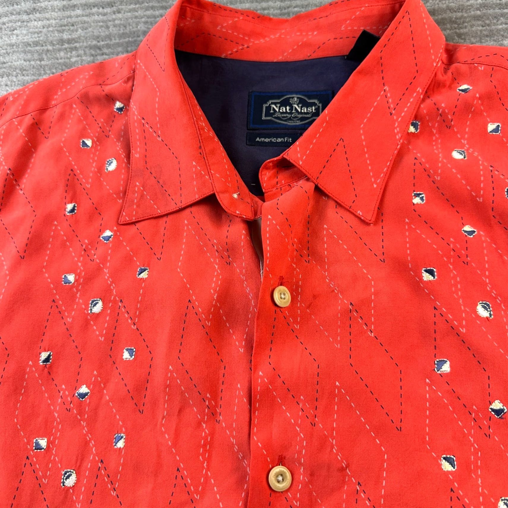 Nat Nast VINTAGE Nat Nast Shirt Mens XL Orange Camp Casual Bowling Silk Size US XL / EU 56 / 4 - 4 Thumbnail