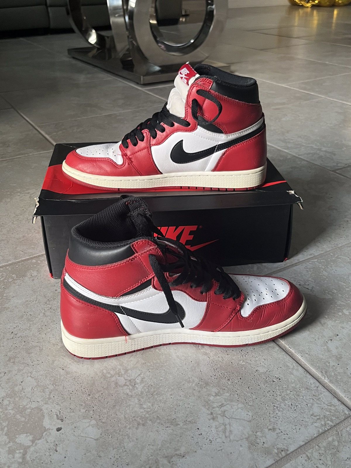 image of Jordan Brand 1 Chicago 2015 Shoes in Black Red White, Men's (Size 10)