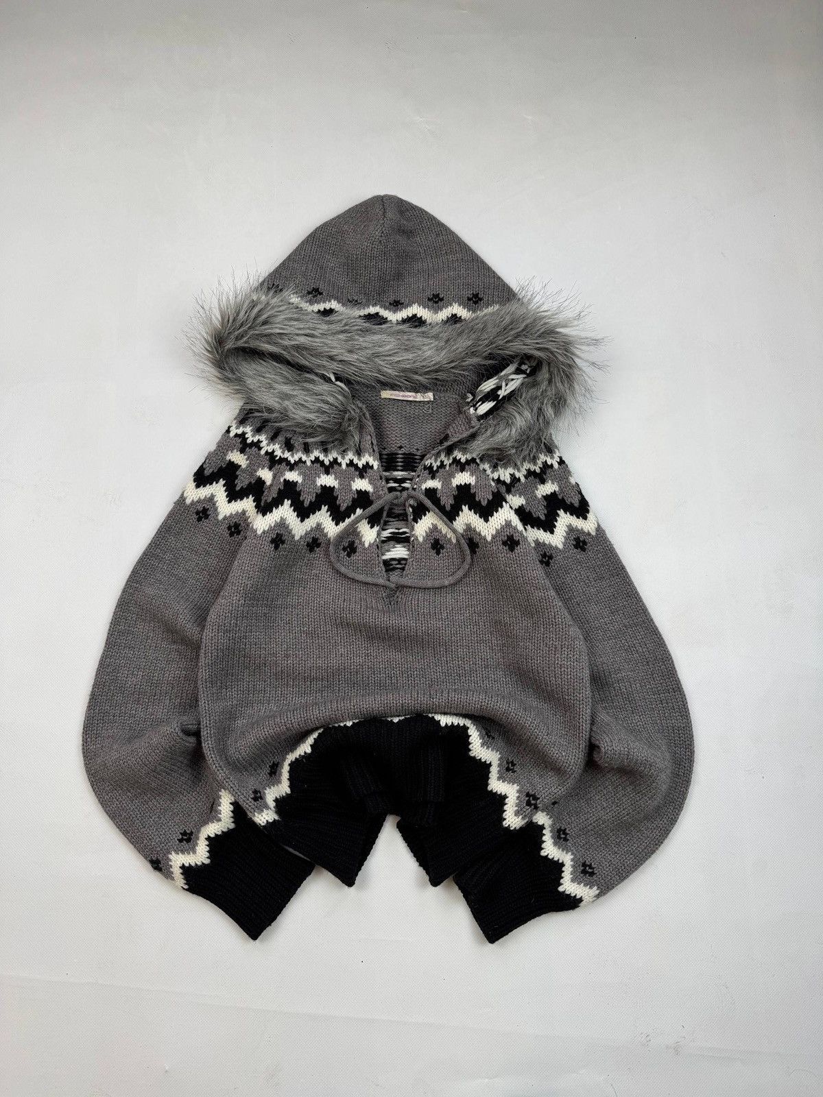 Other Avant Garde Y2k Chunky Nordic Knit Fur Hood Sweater Size XL / US 12-14 / IT 48-50 - 1 Thumbnail