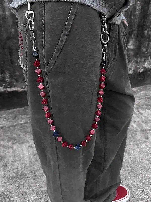 Jewelry Ink-painted acrylic red beads Wallet Chain ,Jeans Chain Size ONE SIZE - 1 Thumbnail