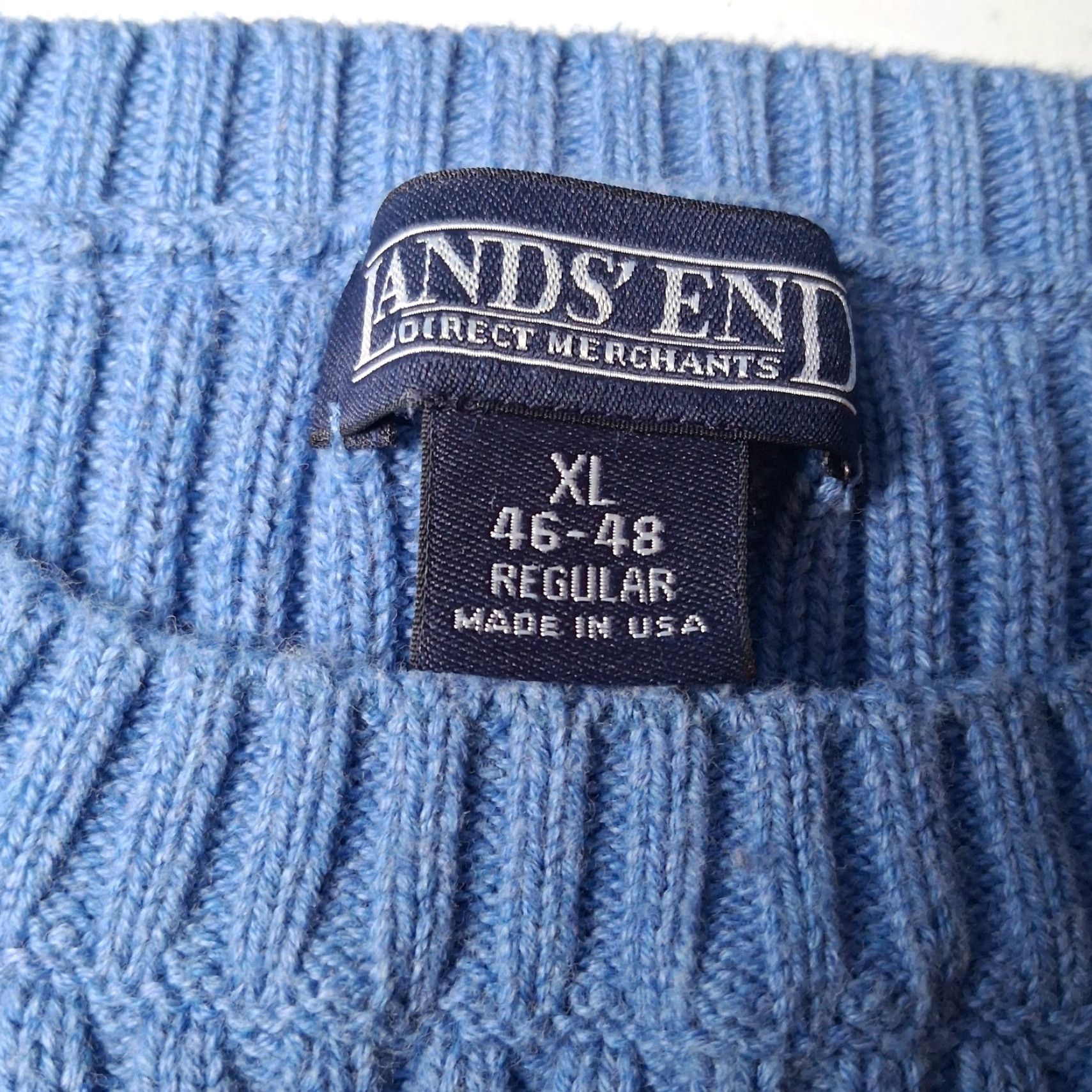 Lands' End VINTAGE Lands' End Sweater Men XL Blue Ribbed Knit Crewneck Cotton USA Made Classic Pullover Office Wear Buttons? (No, avoid extra words) Size US XL / EU 56 / 4 - 6 Thumbnail