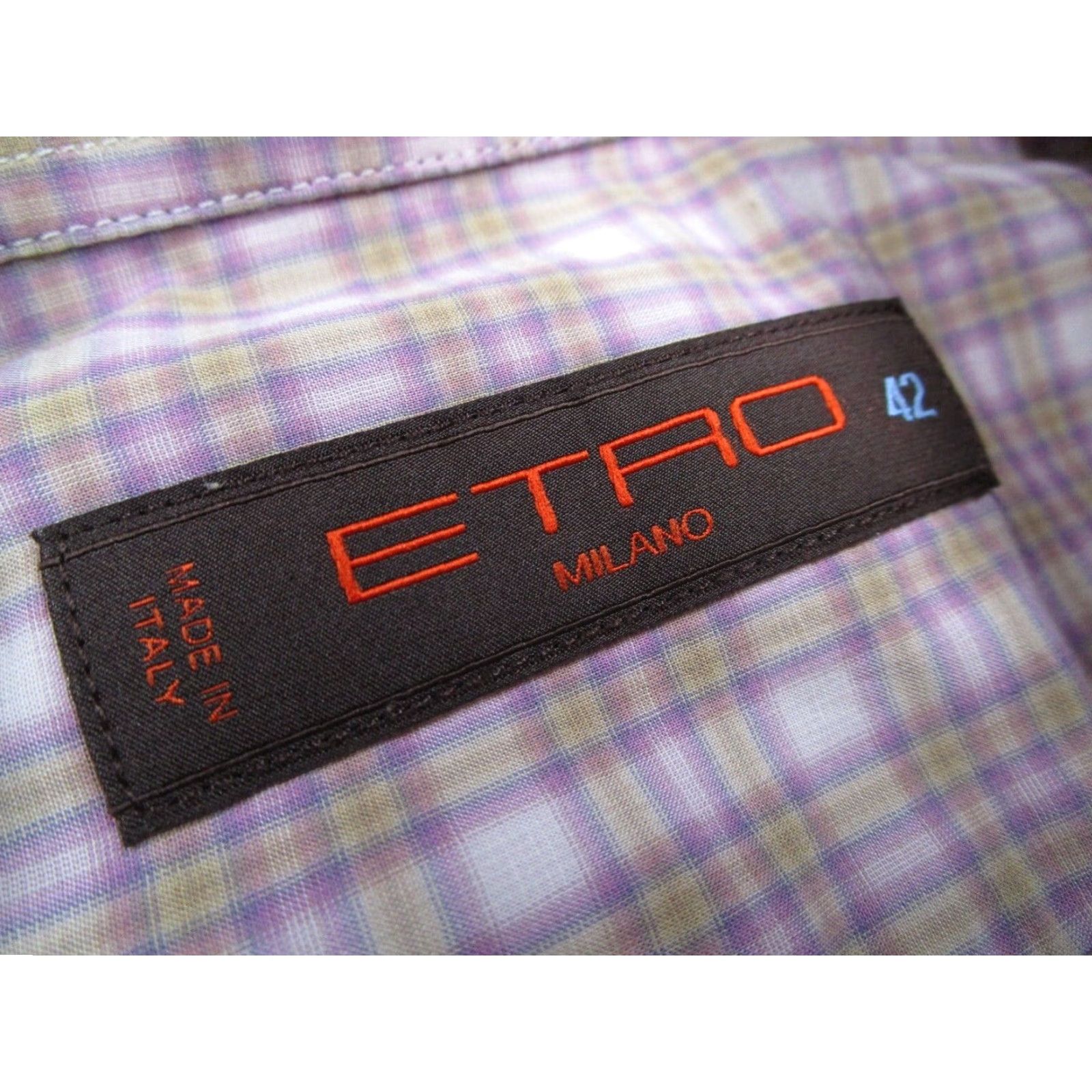Etro ETRO Shirt Mens 42 Purple Button-Up Long Sleeve Check Knit 100% Cotton Made in Italy Size US XL / EU 56 / 4 - 3 Thumbnail