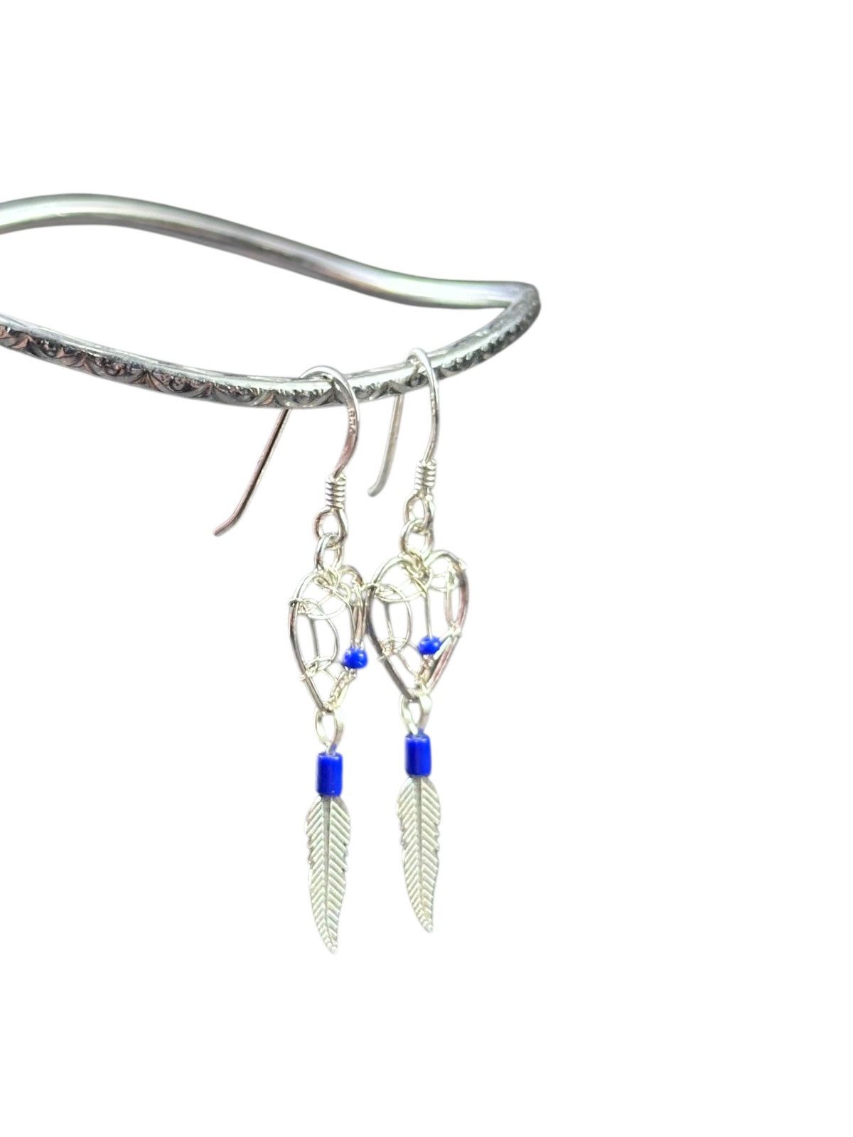 Vintage JAPANESE MADE STERLING SILVER DREAMCATCHER LAPIZ EARRINGS Size ONE SIZE - 4 Thumbnail