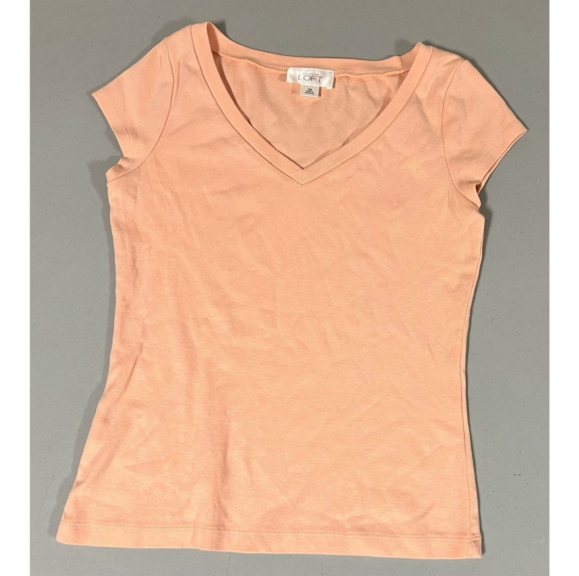 Ann Taylor Orange Pastel Solid V-Neck Short Sleeve Tee T-Shirt Top XS ✨ Size XS / US 0-2 / IT 36-38 - 2 Thumbnail