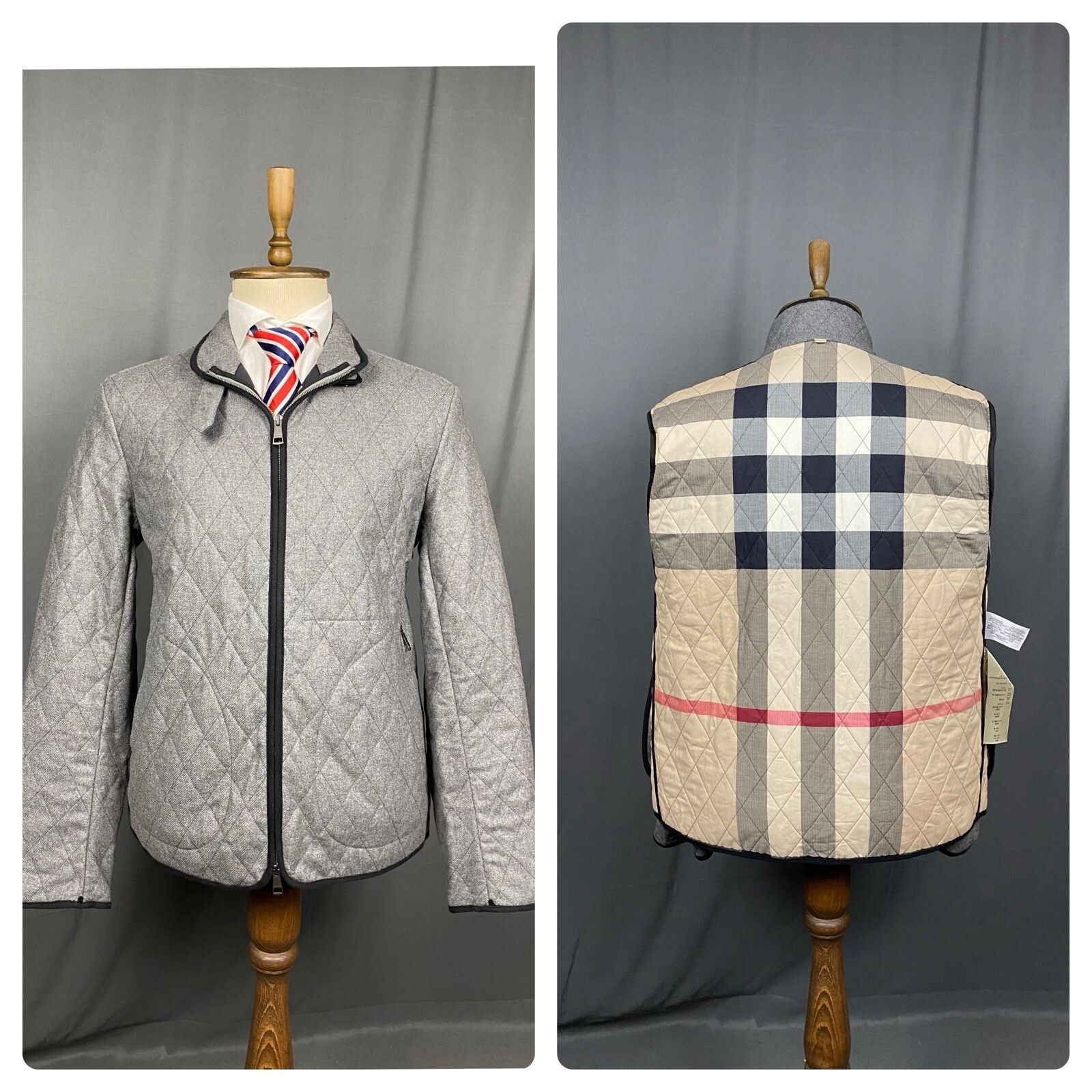 Burberry Burberry Nova Check Lining Men's Gray Quilted Jacket Size L Size US L / EU 52-54 / 3 - 1 Thumbnail