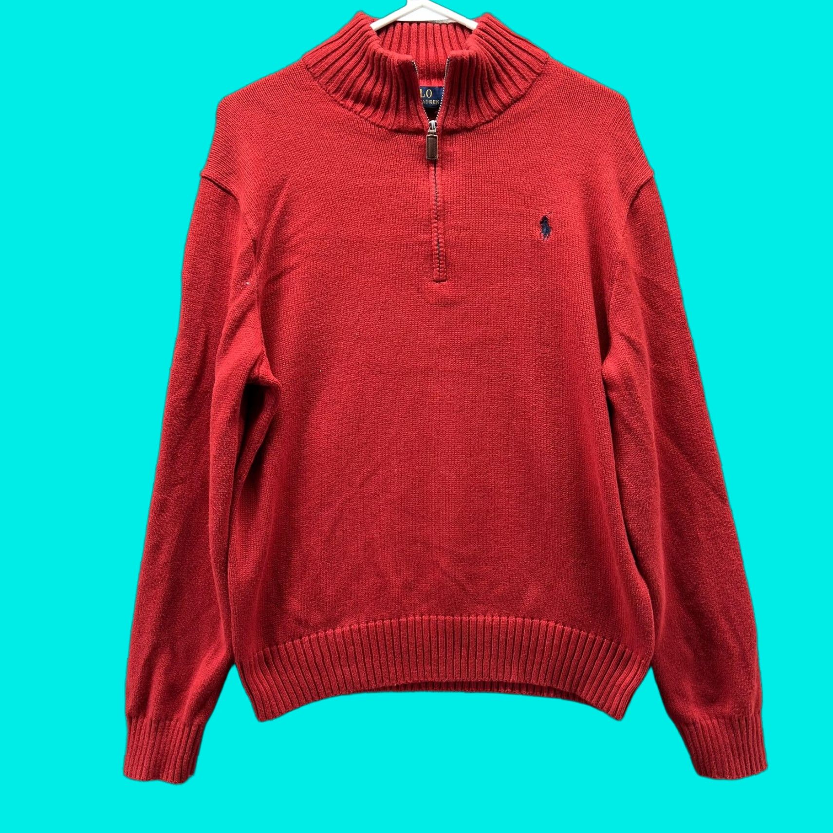 Polo Ralph Lauren Polo Ralph Lauren Sweater Mens Medium Red Cotton Quarter Zip Mock Neck Pullover Size US M / EU 48-50 / 2 - 1 Thumbnail